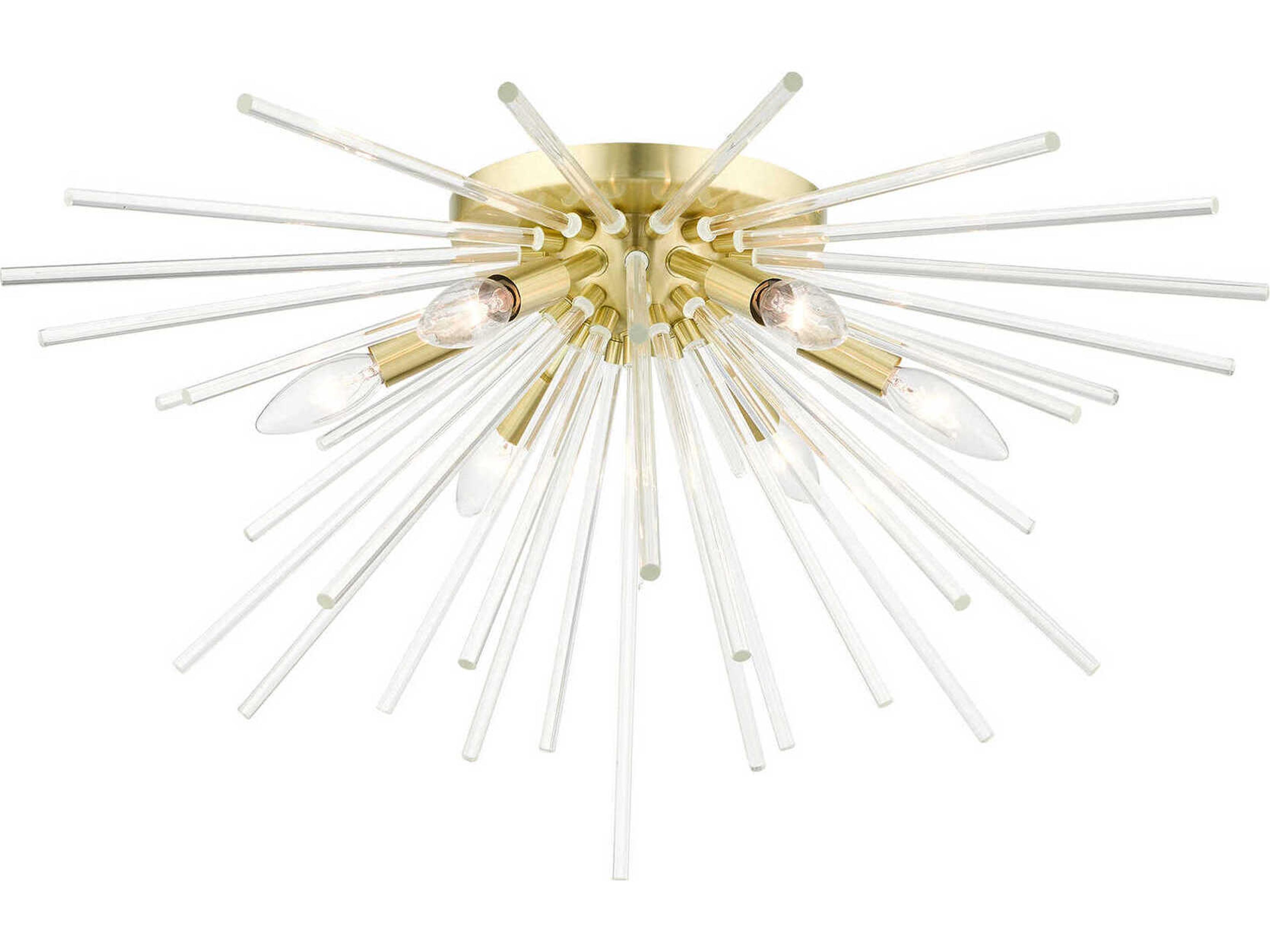 Livex Lighting Utopia 6-Light Satin Brass Crystal Sputnik Flush Mount
