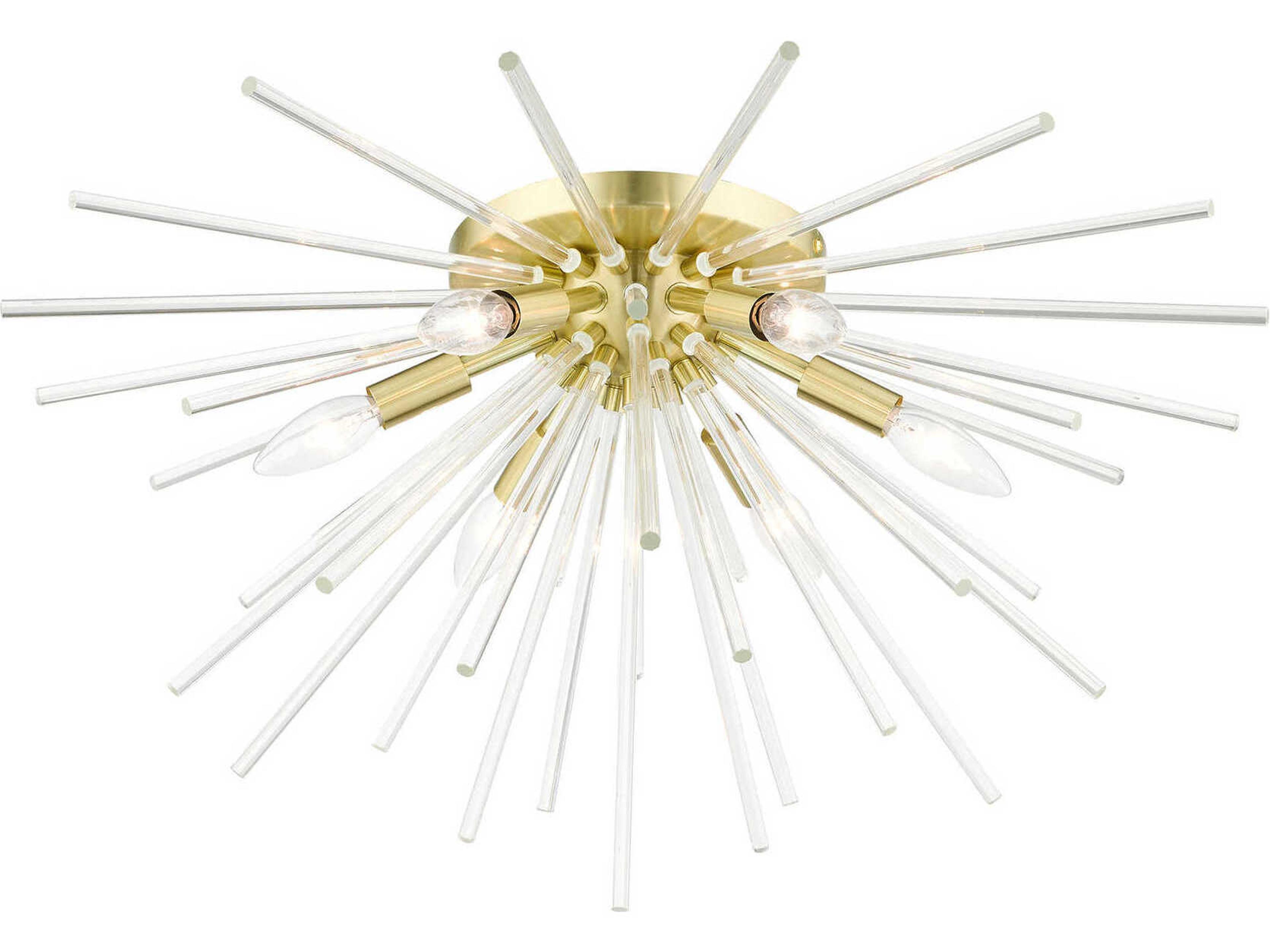 Livex Lighting Utopia 6-Light Satin Brass Crystal Sputnik Flush Mount