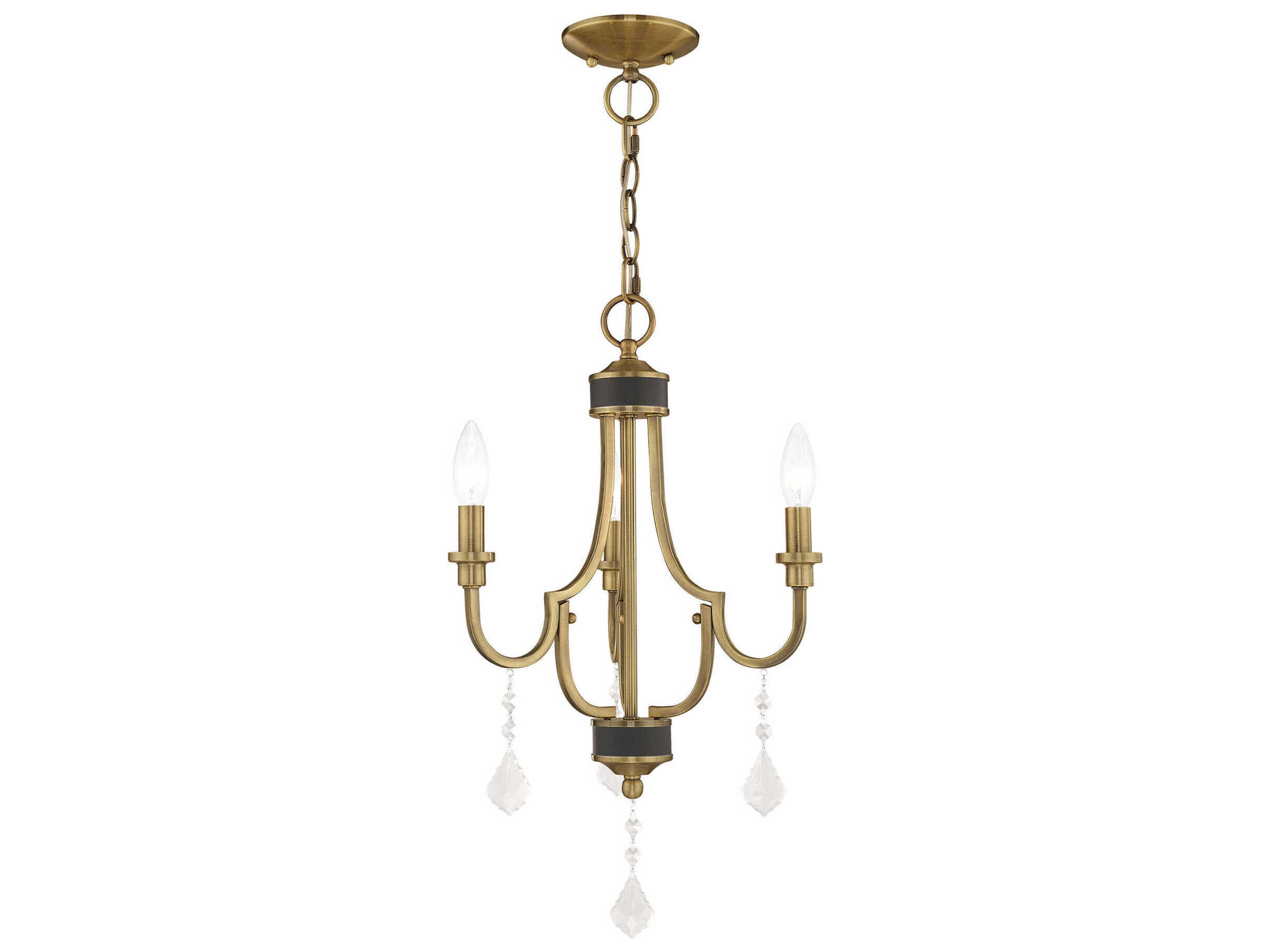 Glendale 3-Light Antique Brass Crystal Candelabra Chandelier