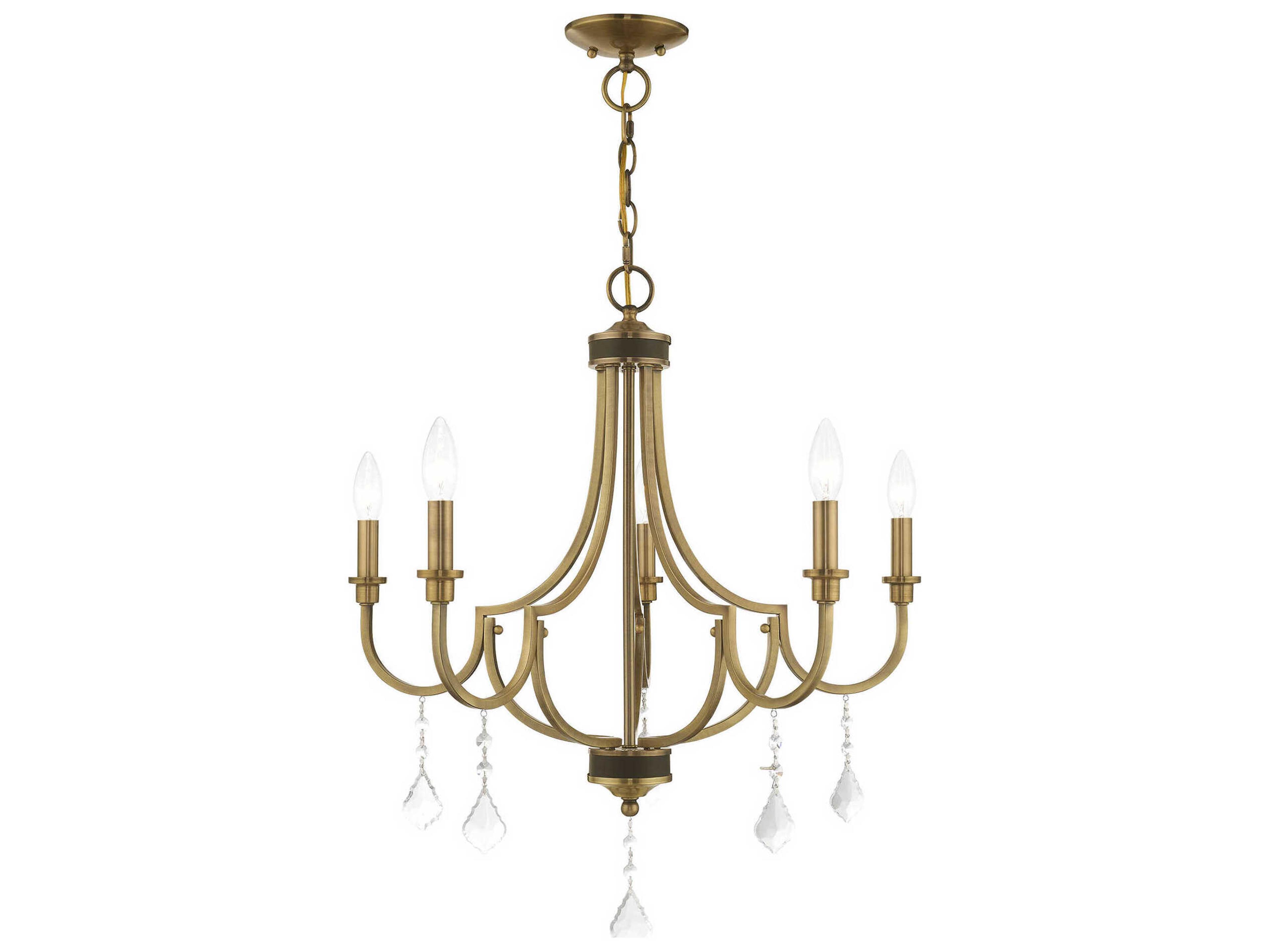 Glendale 5-Light Antique Brass Crystal Candelabra Chandelier