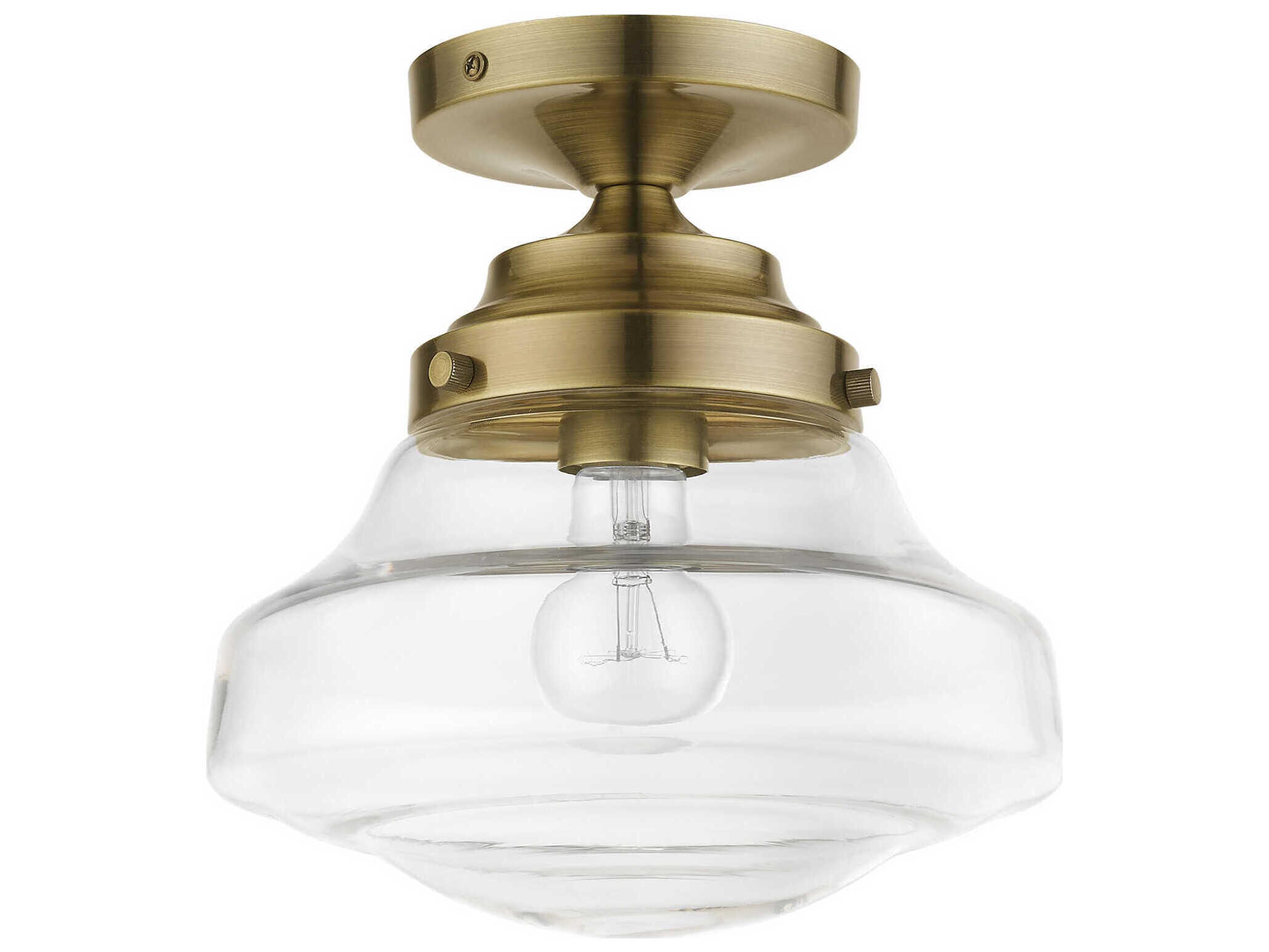 Livex Lighting Avondale 1-Light Antique Brass Glass Semi Flush Mount
