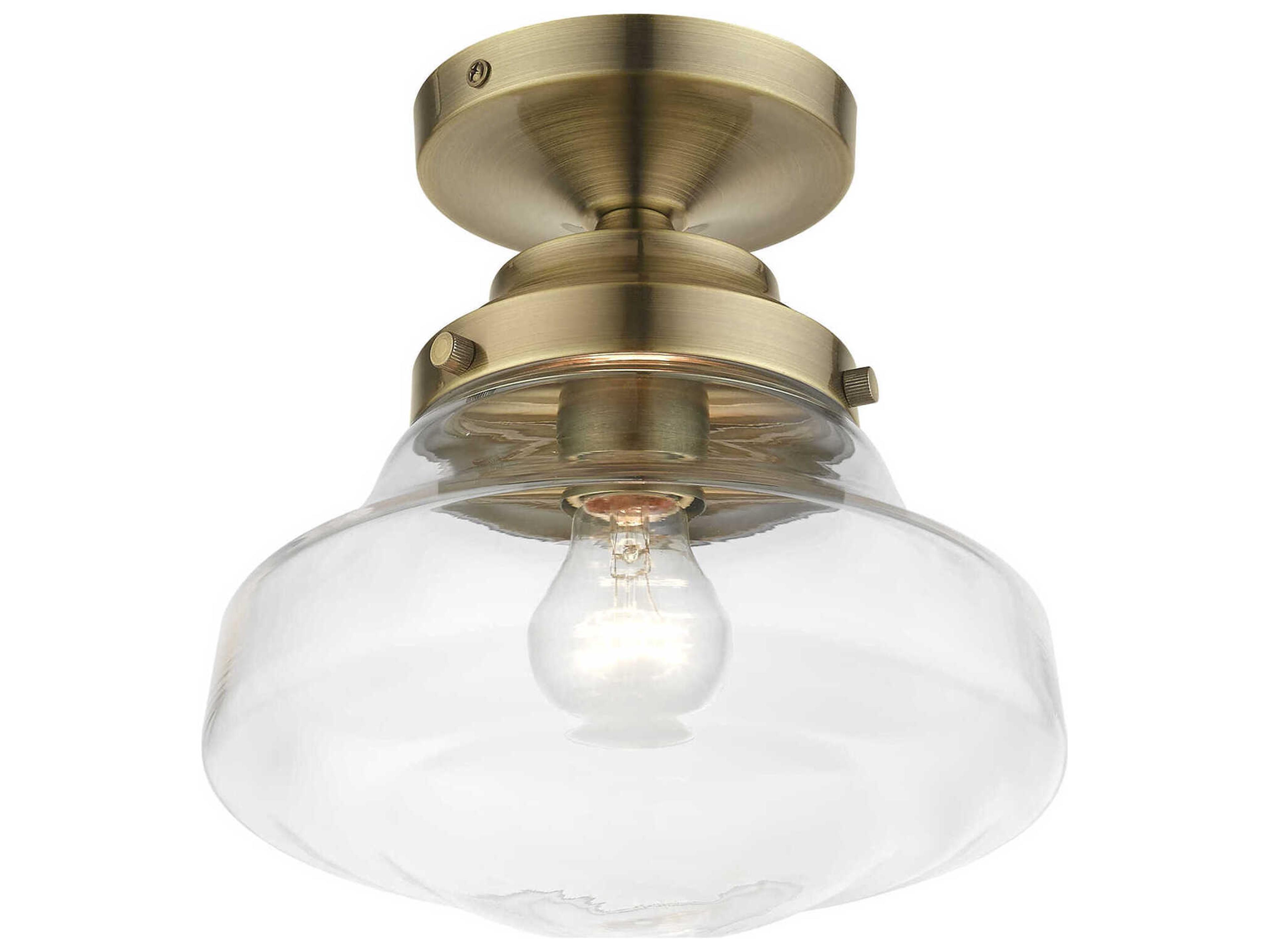 Livex Lighting Avondale 1-Light Antique Brass Glass Semi Flush Mount