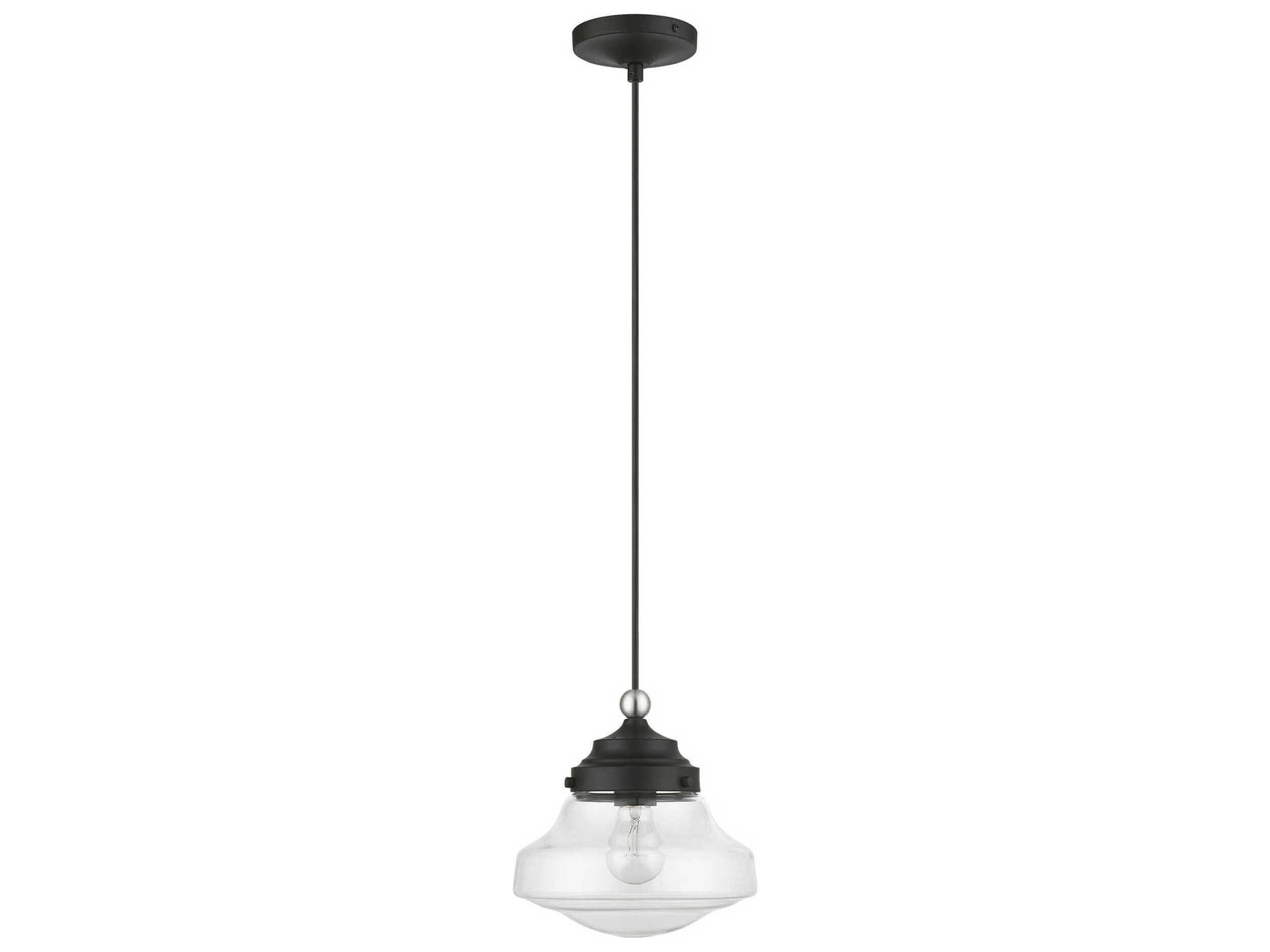 Livex Lighting Avondale 1-Light Black Brushed Nickel Glass Mini Pendant
