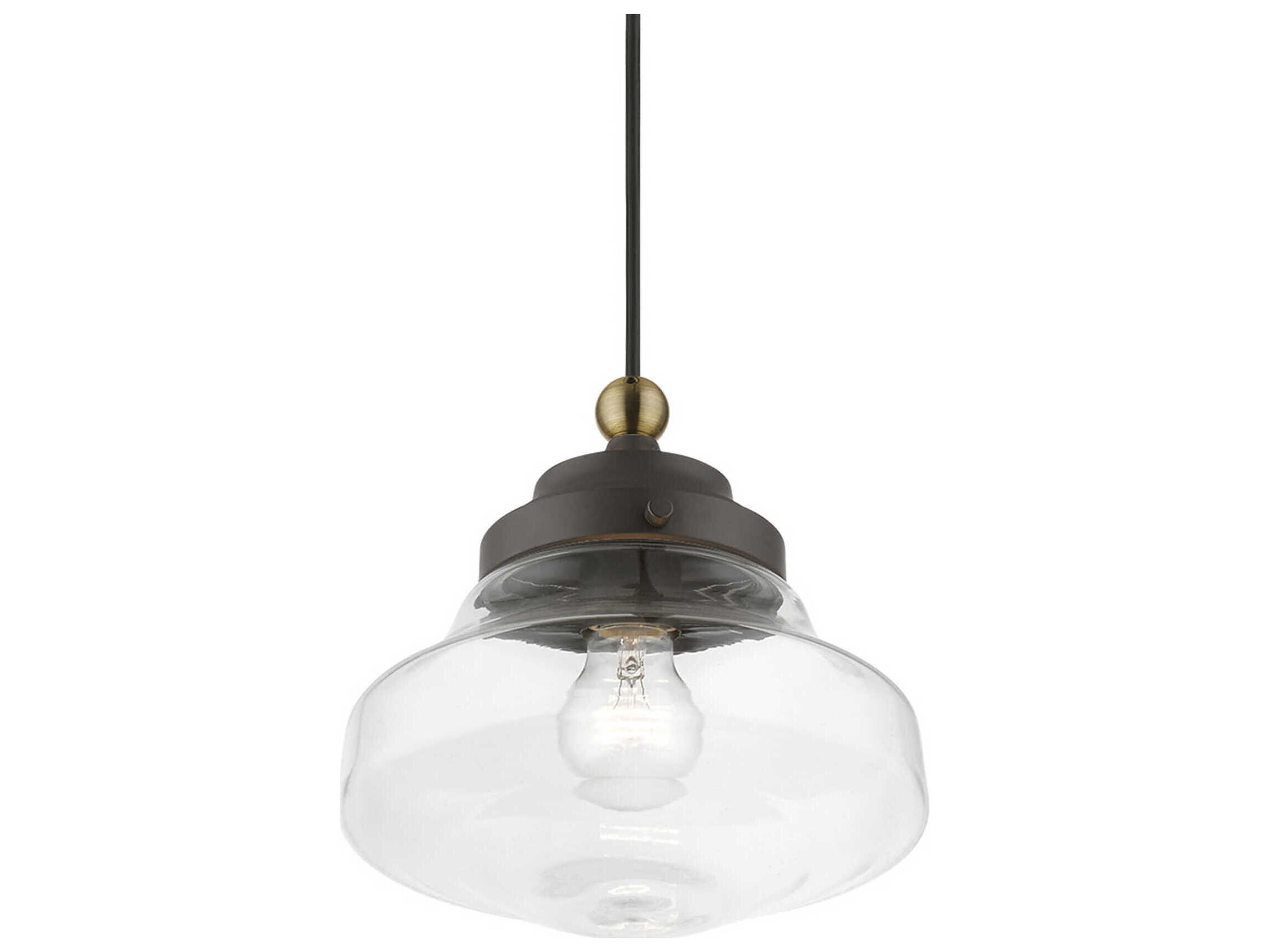 Livex Lighting Avondale 1-Light Bronze Antique Brass Glass Mini Pendant