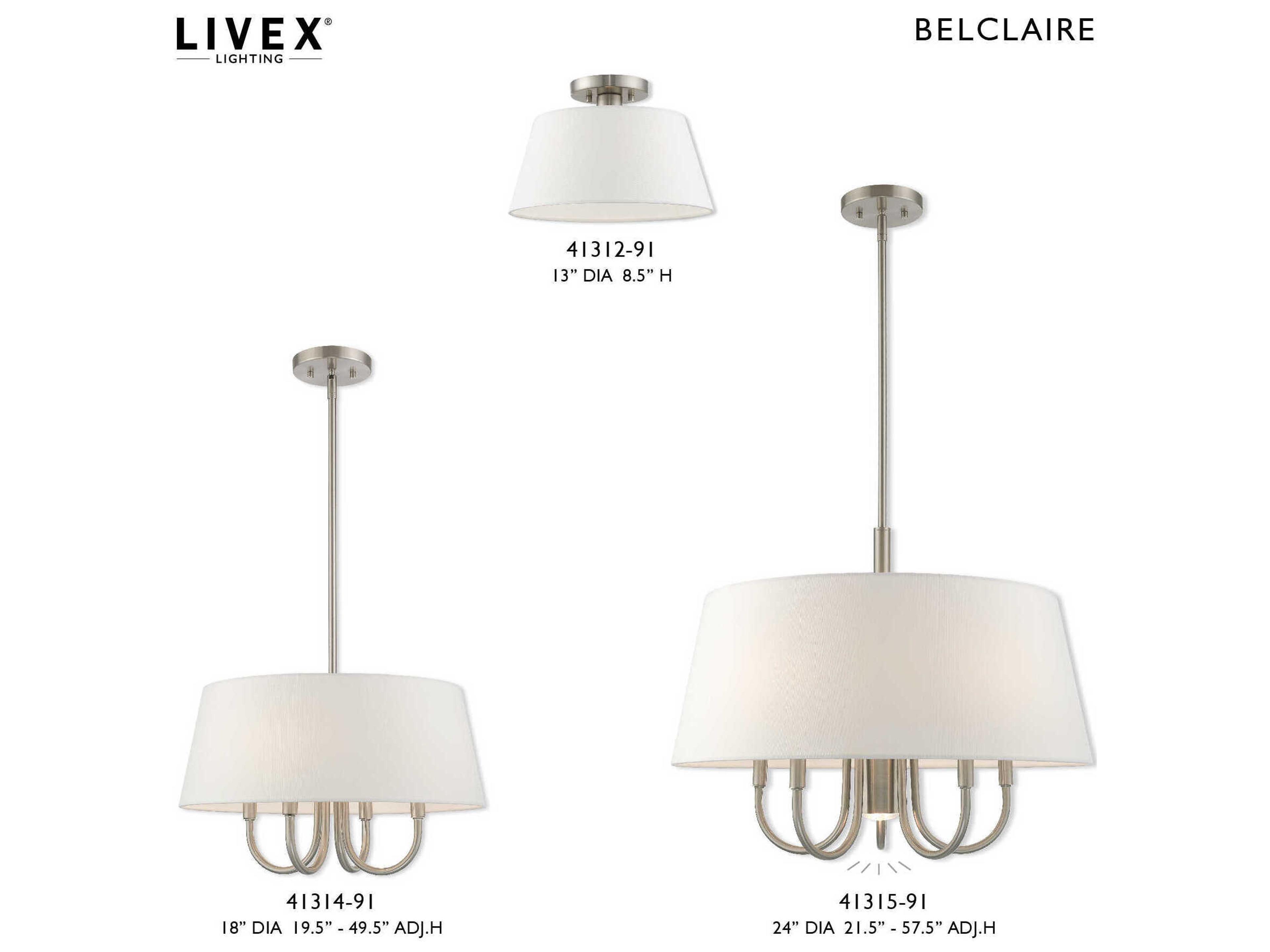 Livex Lighting Belclaire 1-Light Brushed Nickel White Empire Semi Flush Mount