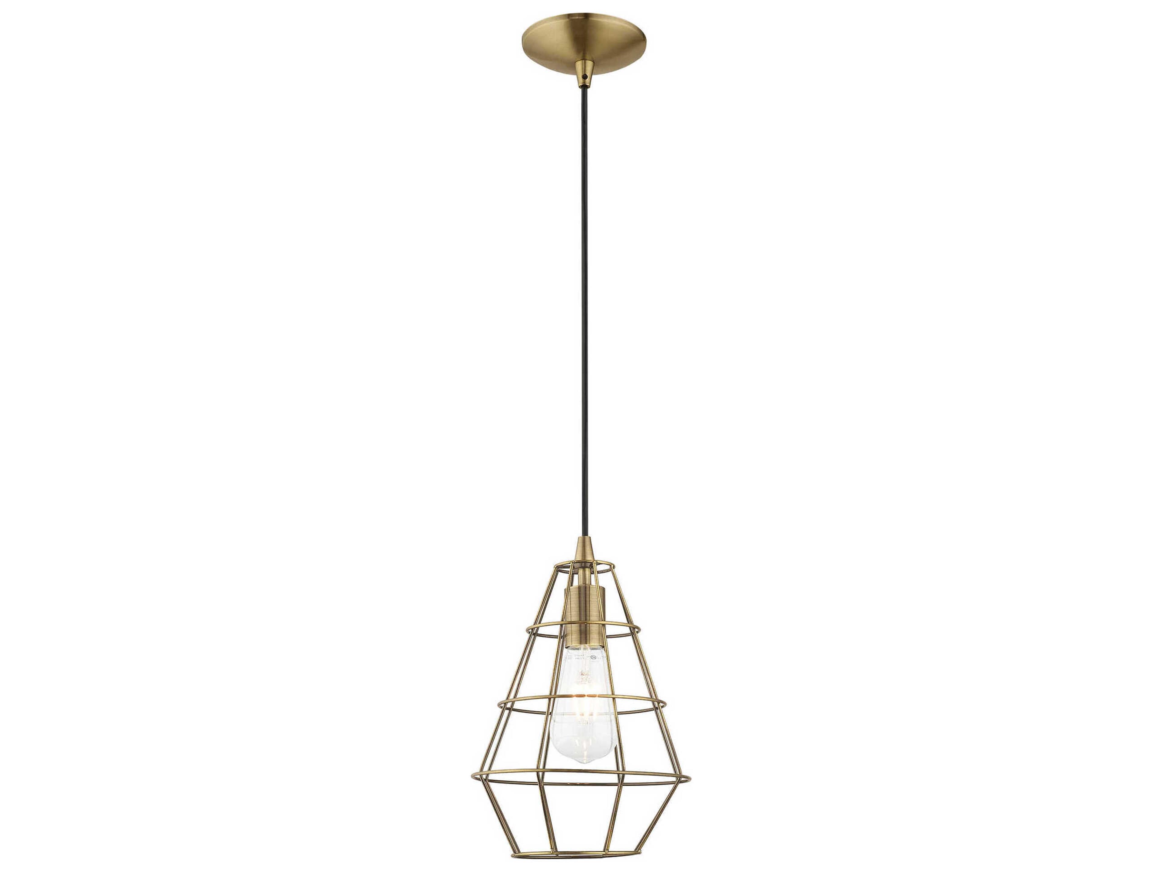 Geometric 1-Light Antique Brass Mini Pendant