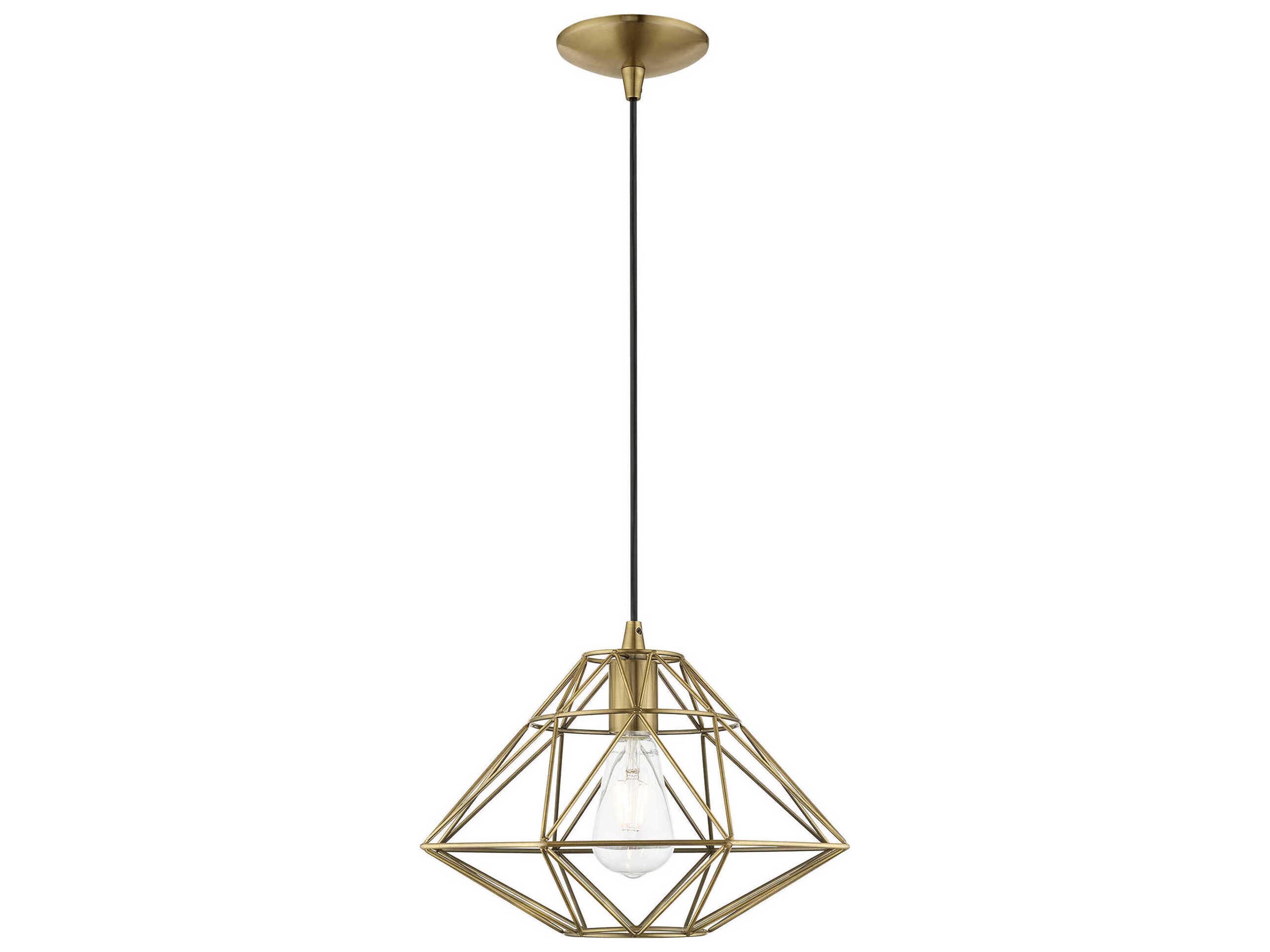 Geometric 1-Light Antique Brass Pendant