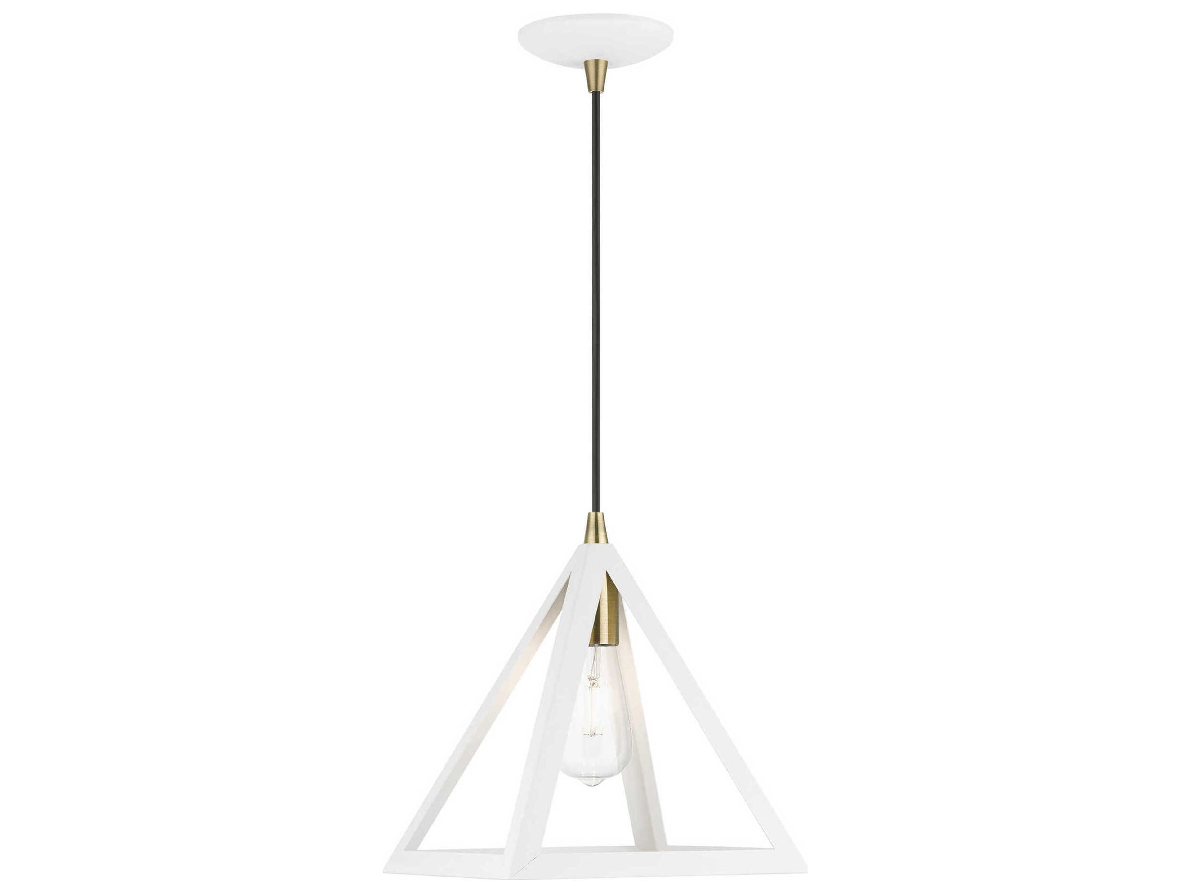 Pinnacle 1-Light Textured White Antique Brass Geometric Mini Pendant