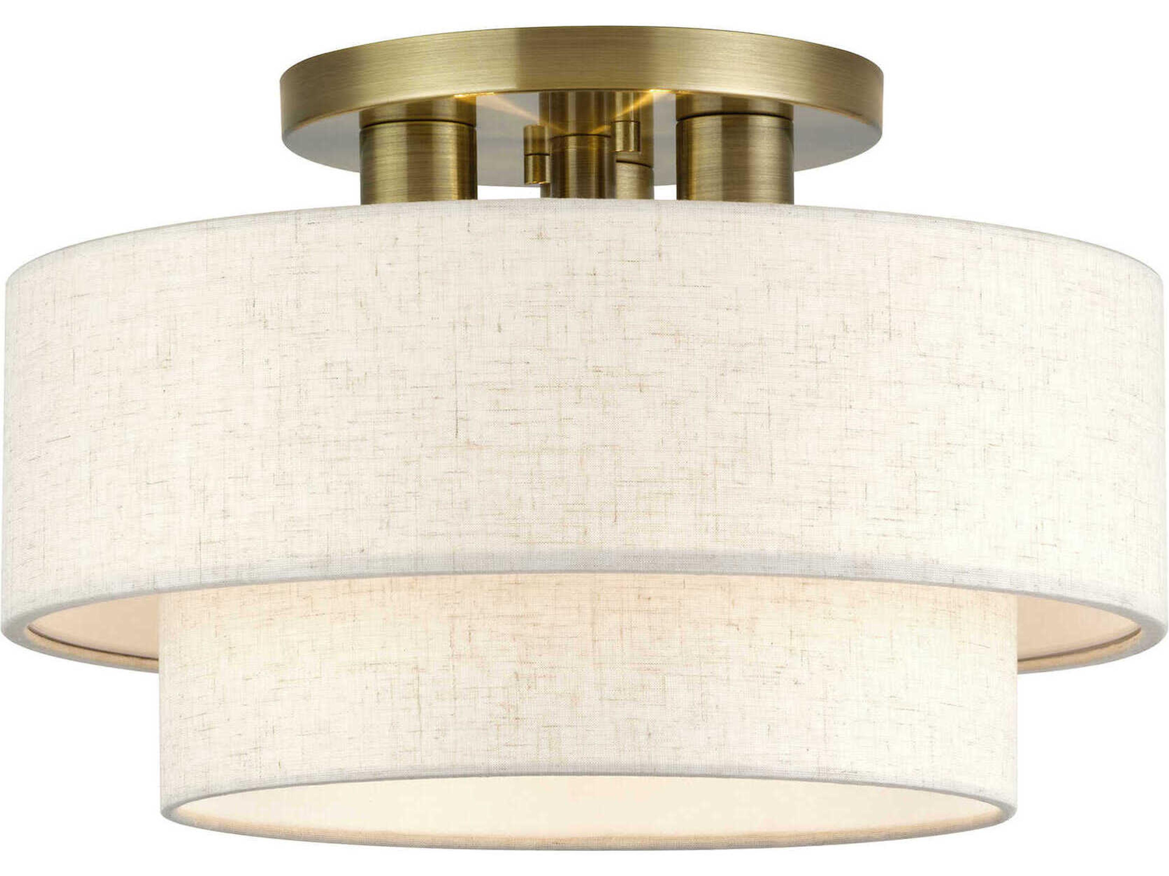 Manorwood 3-Light Antique Brass Gray Drum Semi Flush Mount