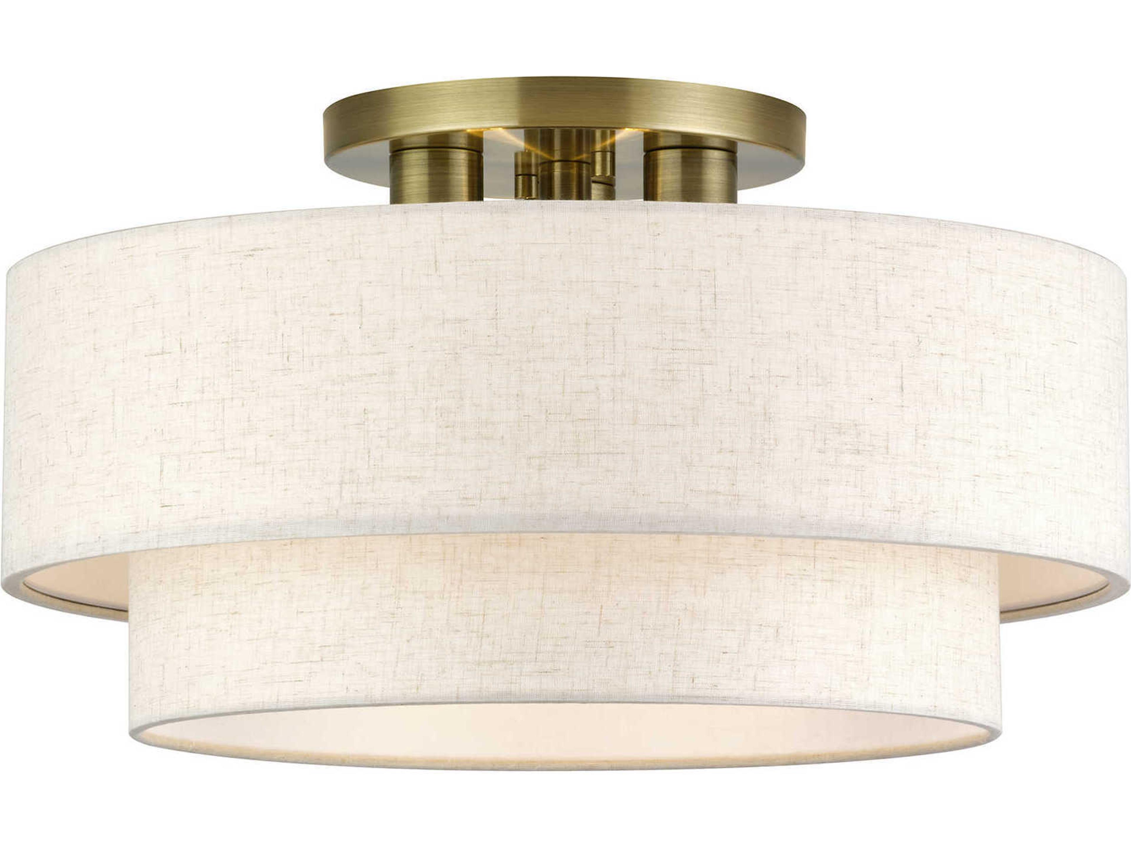 Manorwood 3-Light Antique Brass Drum Semi Flush Mount