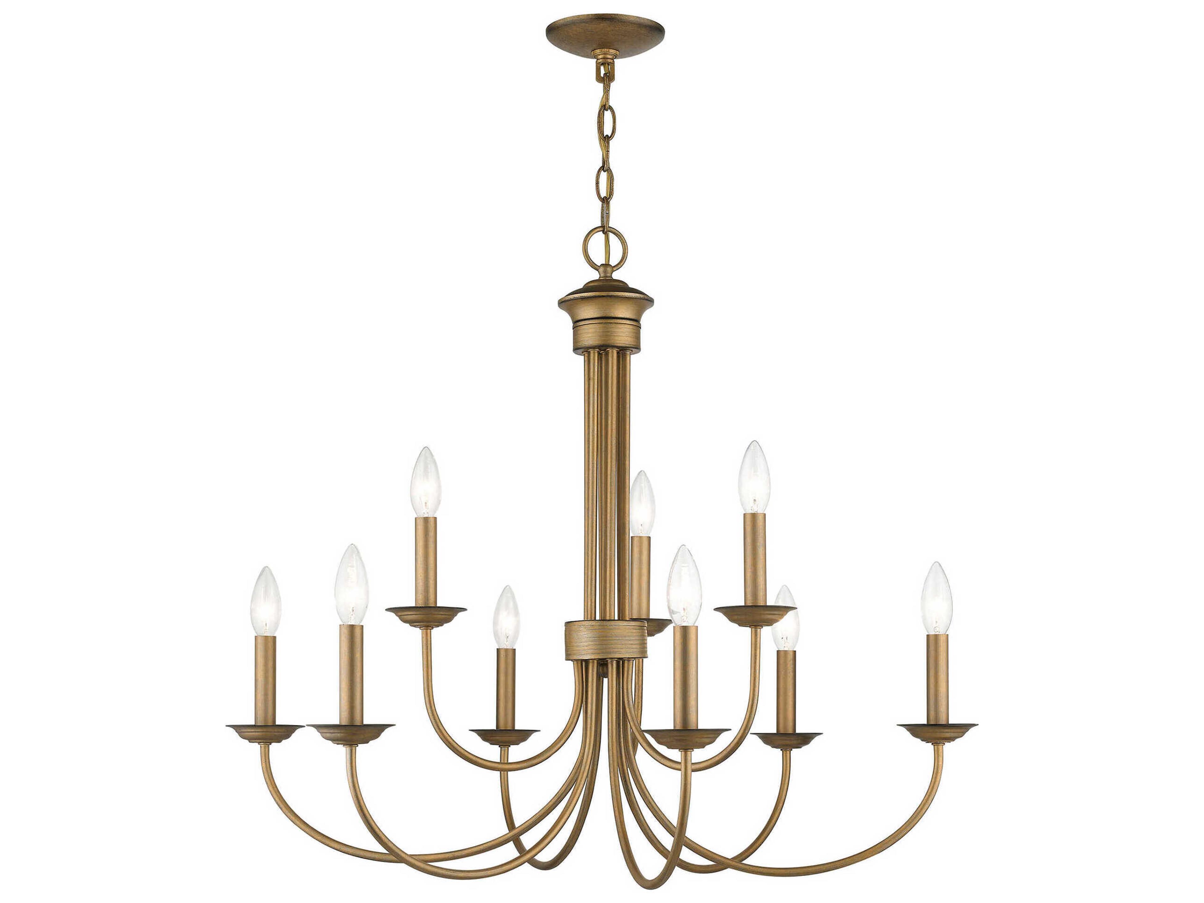 Estate 9-Light Antique Gold Leaf Candelabra Chandelier