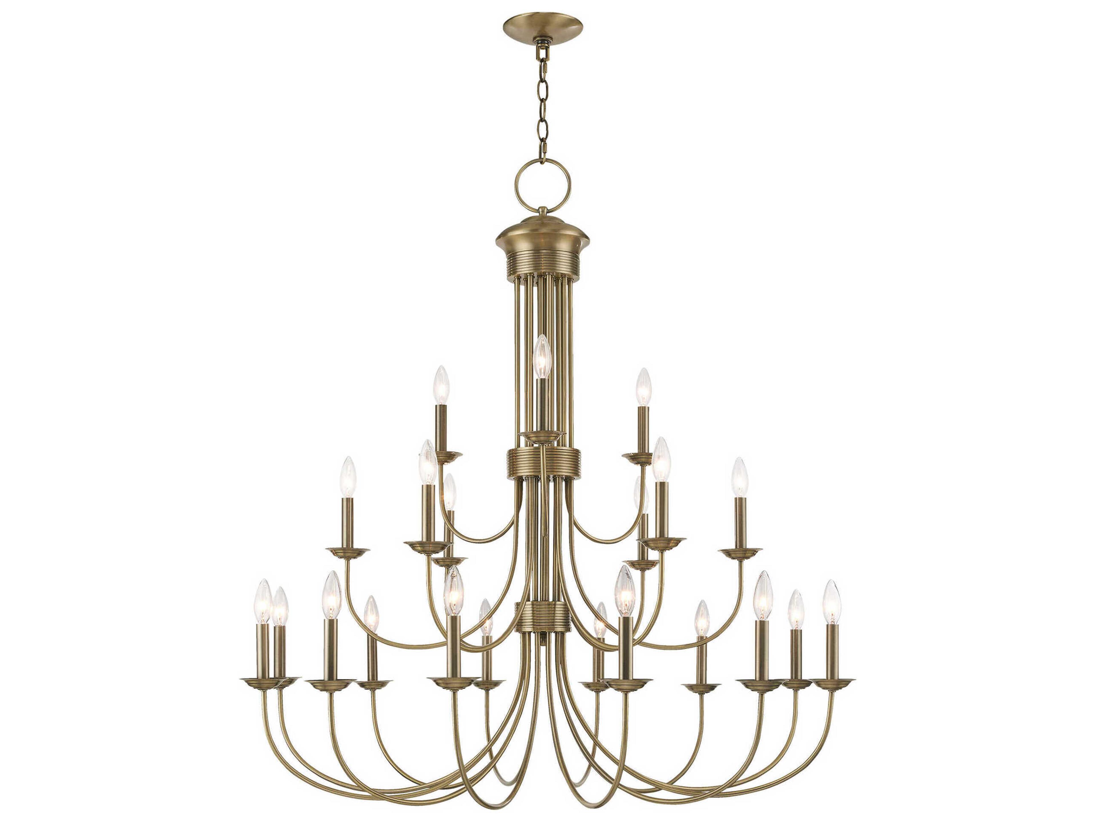 Estate 21-Light Antique Brass Candelabra Tiered Chandelier