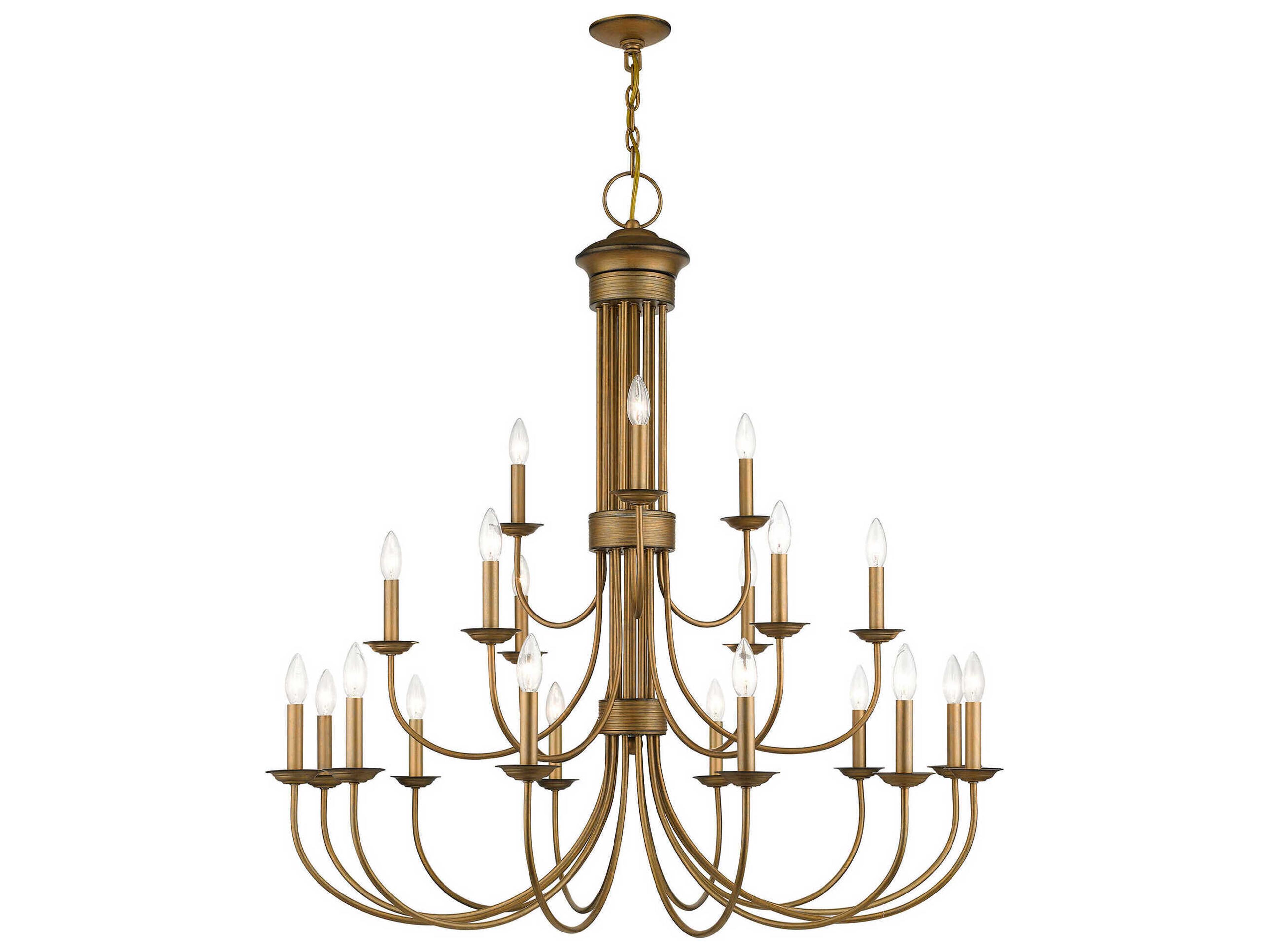 Estate 21-Light Antique Gold Leaf Candelabra Chandelier