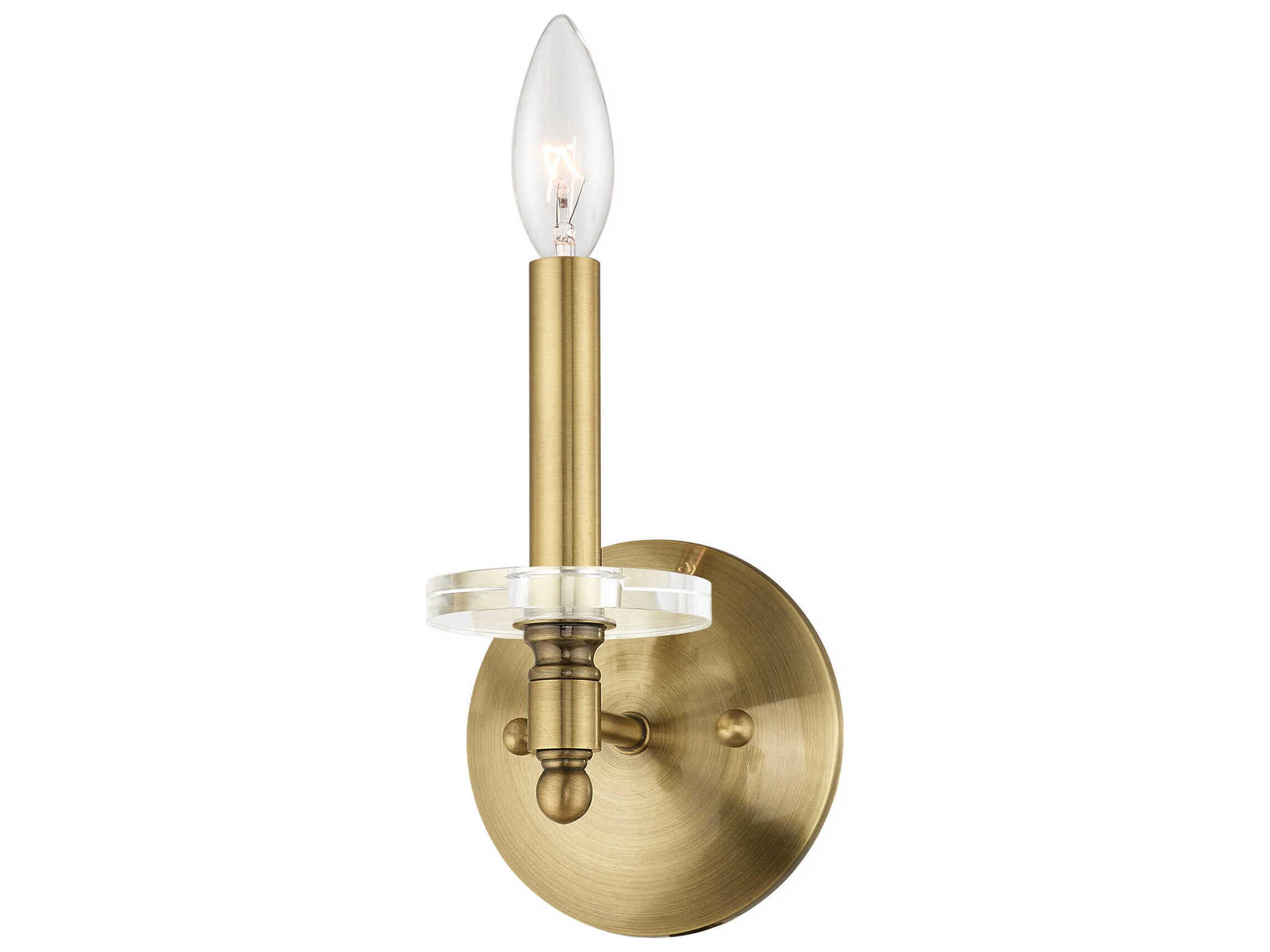 Livex Lighting Bennington 1-Light Antique Brass Crystal Wall Sconce