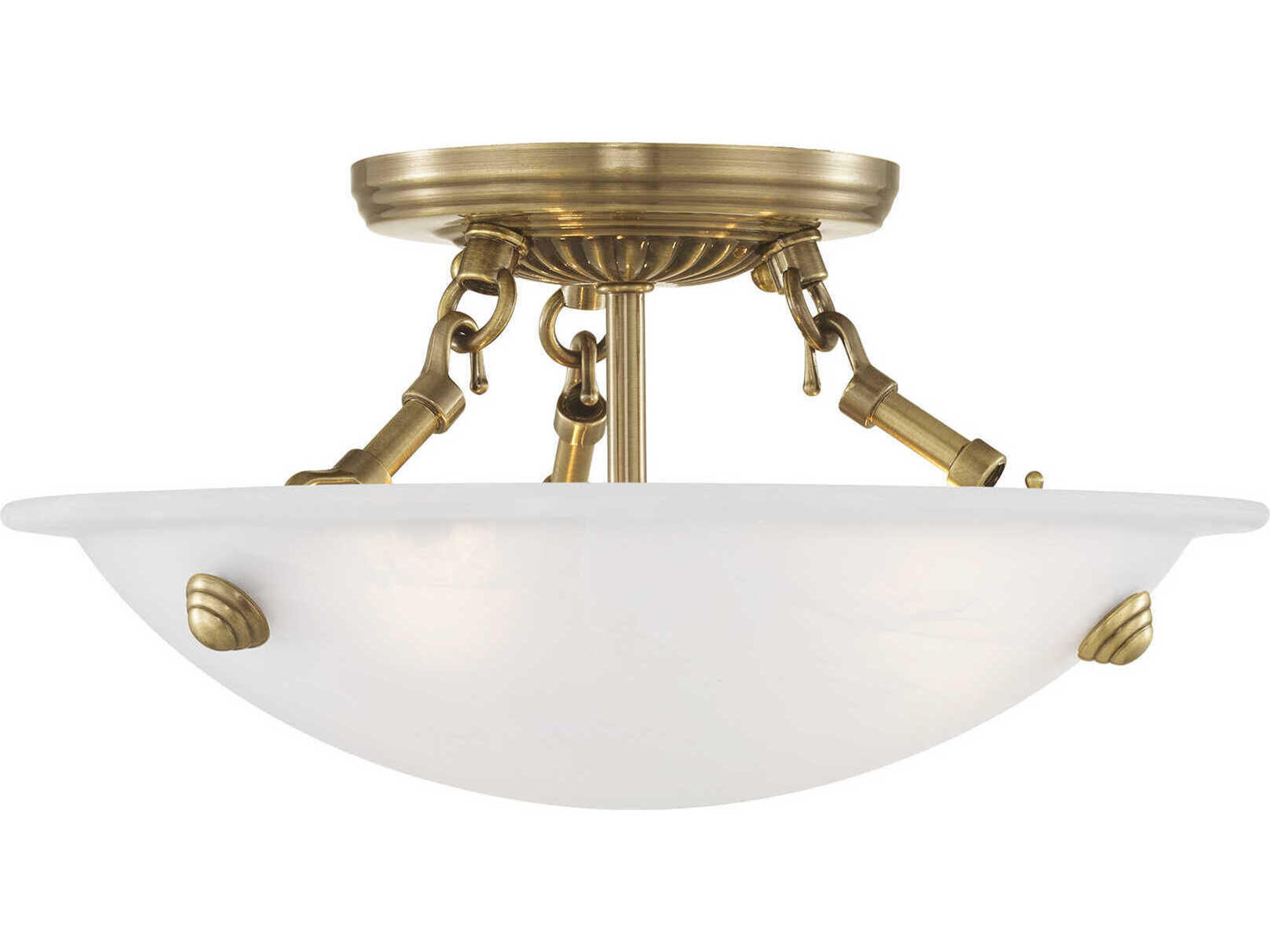 Oasis 3-Light Antique Brass Glass Bowl Semi Flush Mount