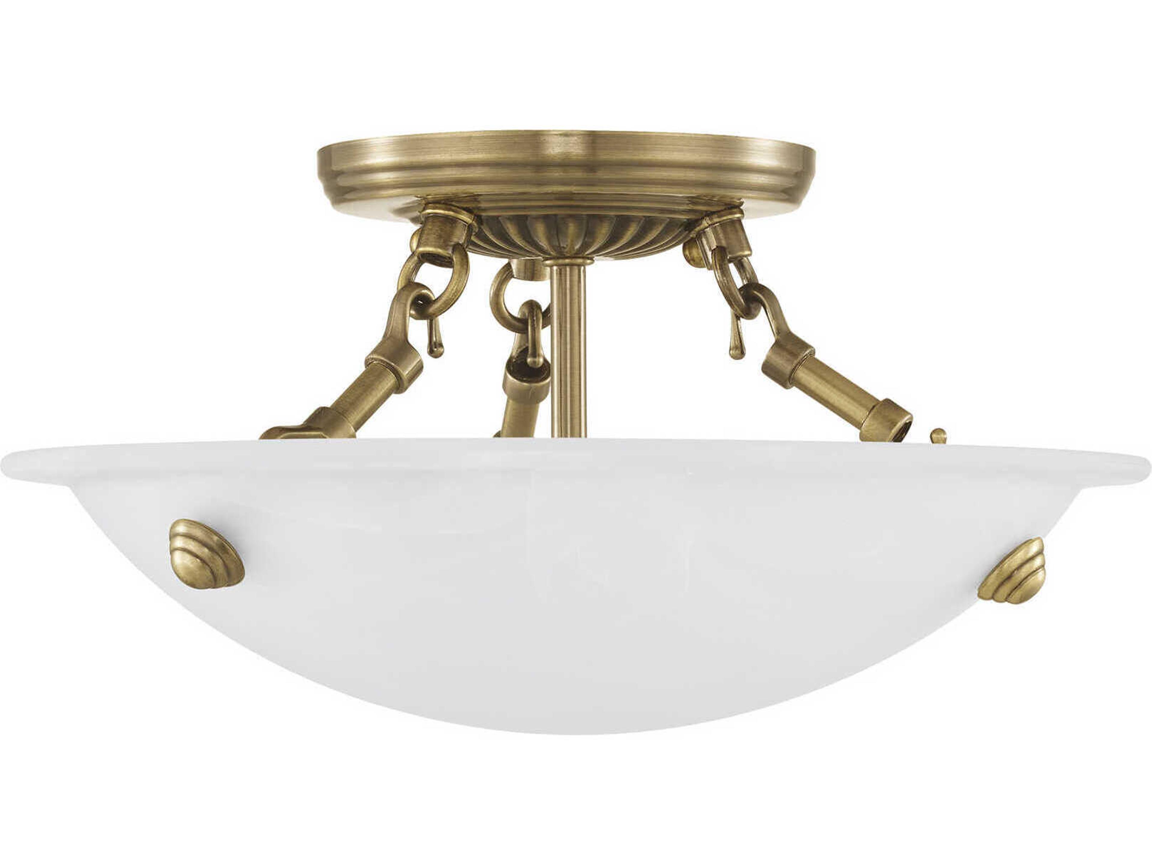 Livex Lighting Oasis 3-Light Antique Brass Glass Bowl Semi Flush Mount