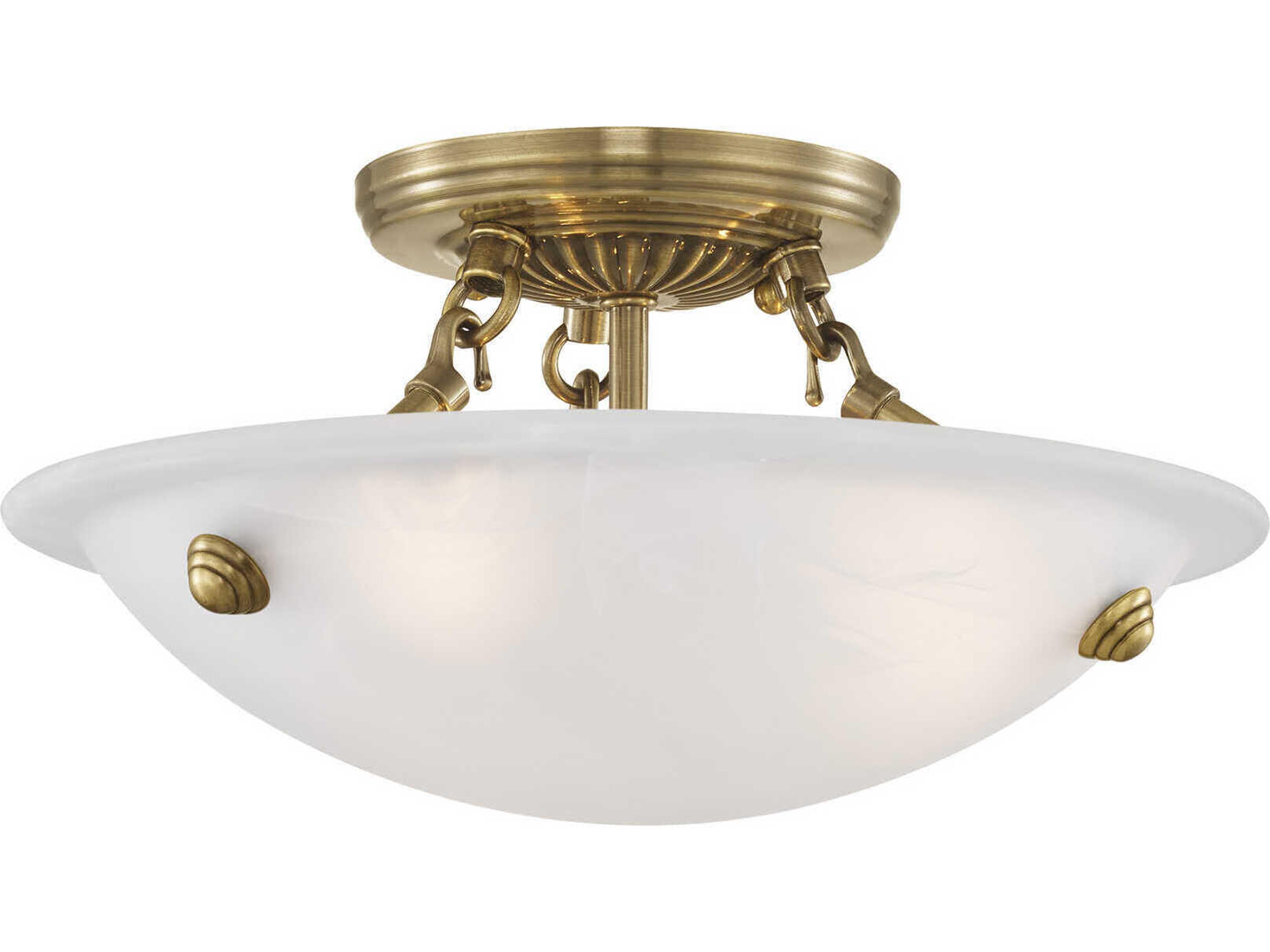 Livex Lighting Oasis 3-Light Antique Brass Glass Bowl Semi Flush Mount