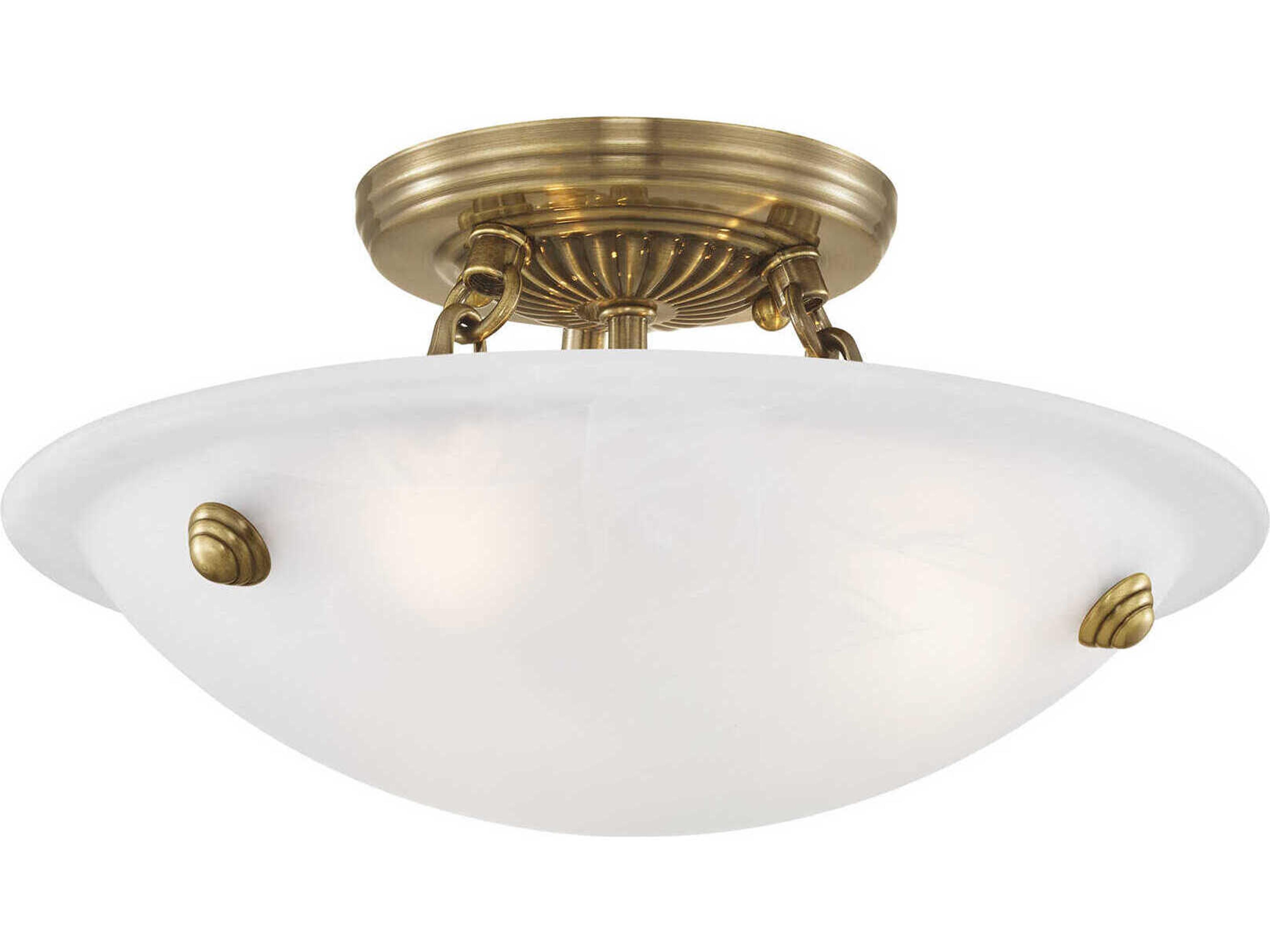 Livex Lighting Oasis 3-Light Antique Brass Glass Bowl Semi Flush Mount