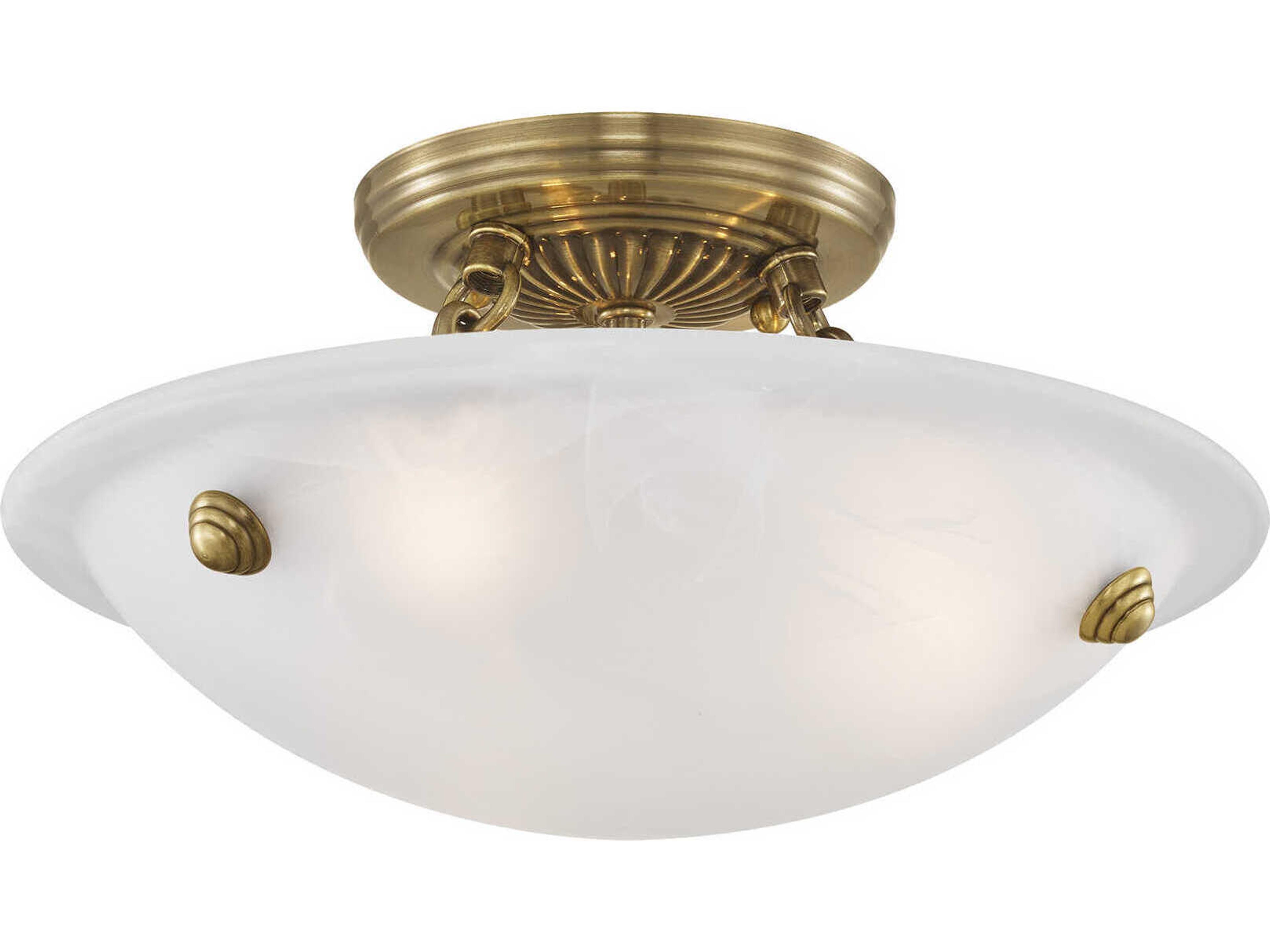 Livex Lighting Oasis 3-Light Antique Brass Glass Bowl Semi Flush Mount