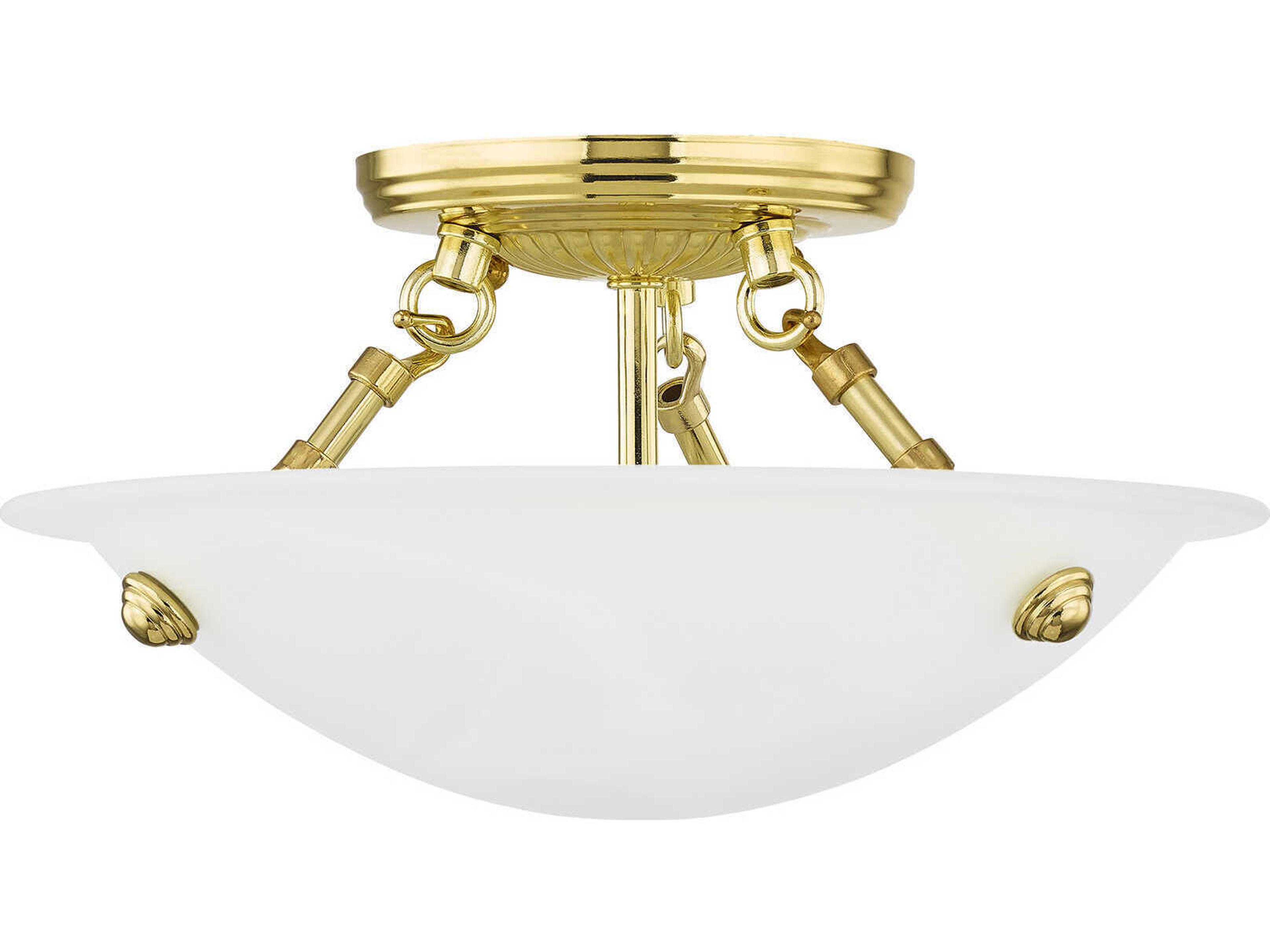 Livex Lighting Oasis 3-Light Polished Brass Glass Bowl Semi Flush Mount
