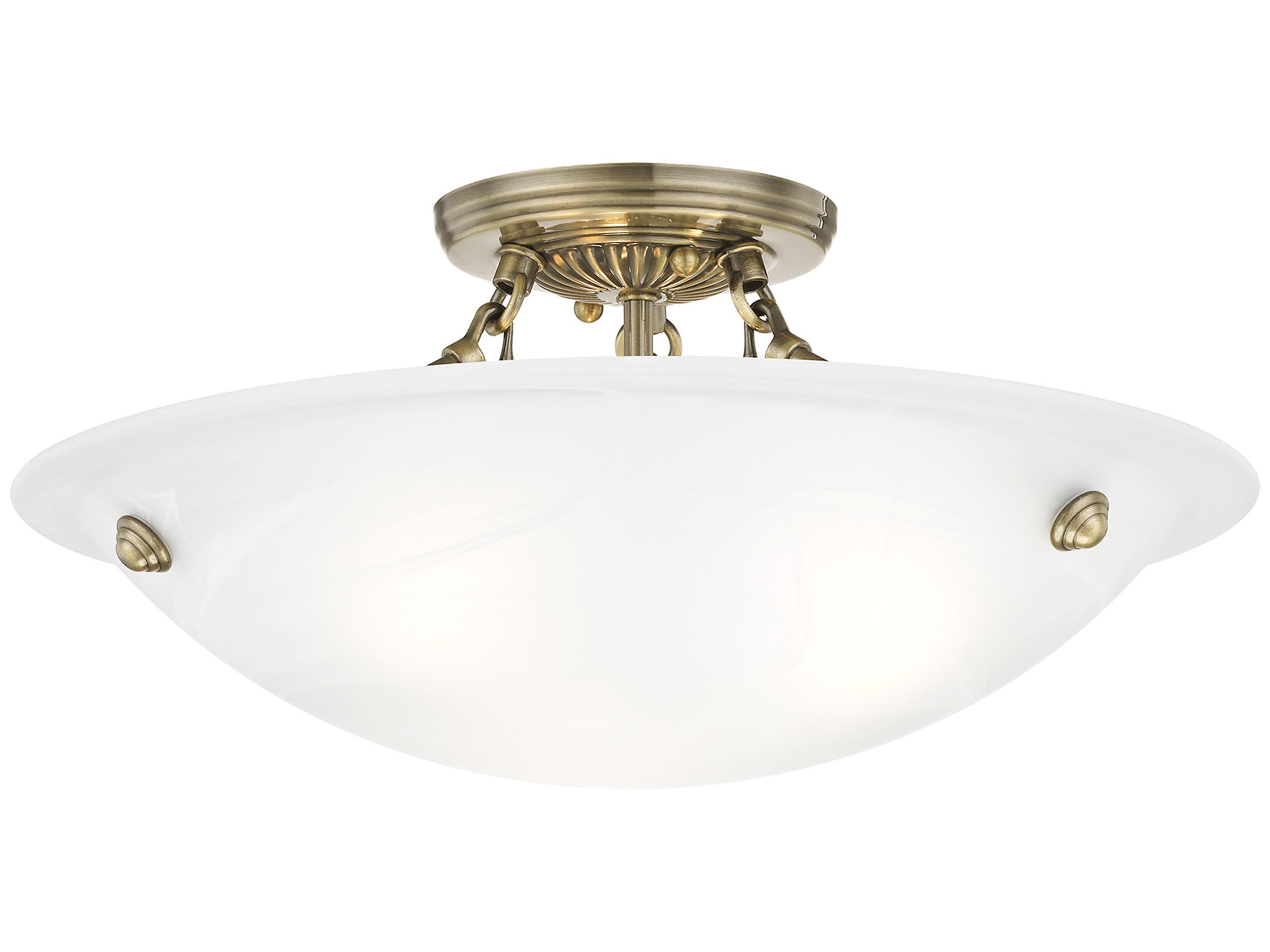Oasis 3-Light Antique Brass Glass Bowl Semi Flush Mount