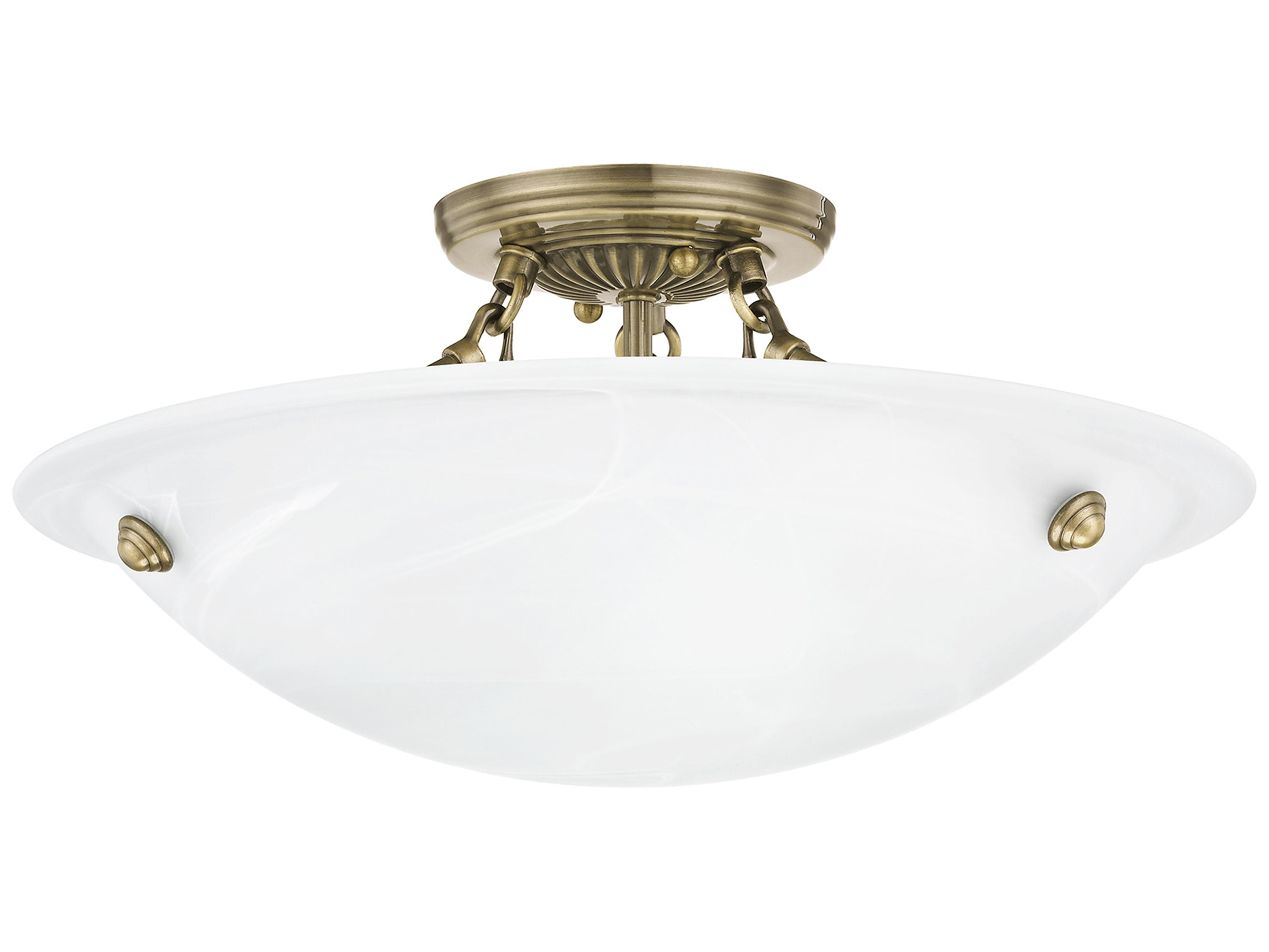 Livex Lighting Oasis 3-Light Antique Brass Glass Bowl Semi Flush Mount