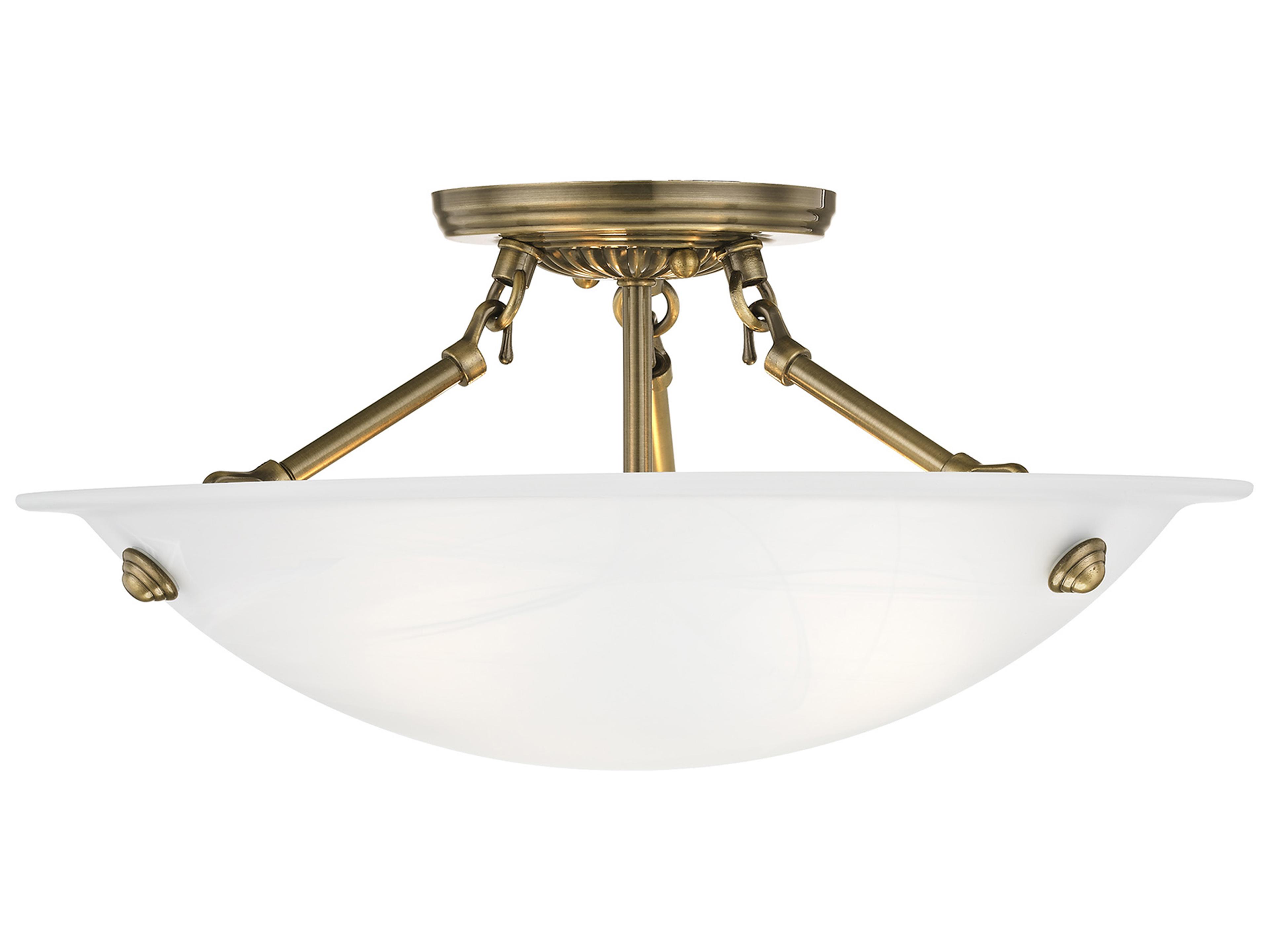 Livex Lighting Oasis 3-Light Antique Brass Glass Bowl Semi Flush Mount