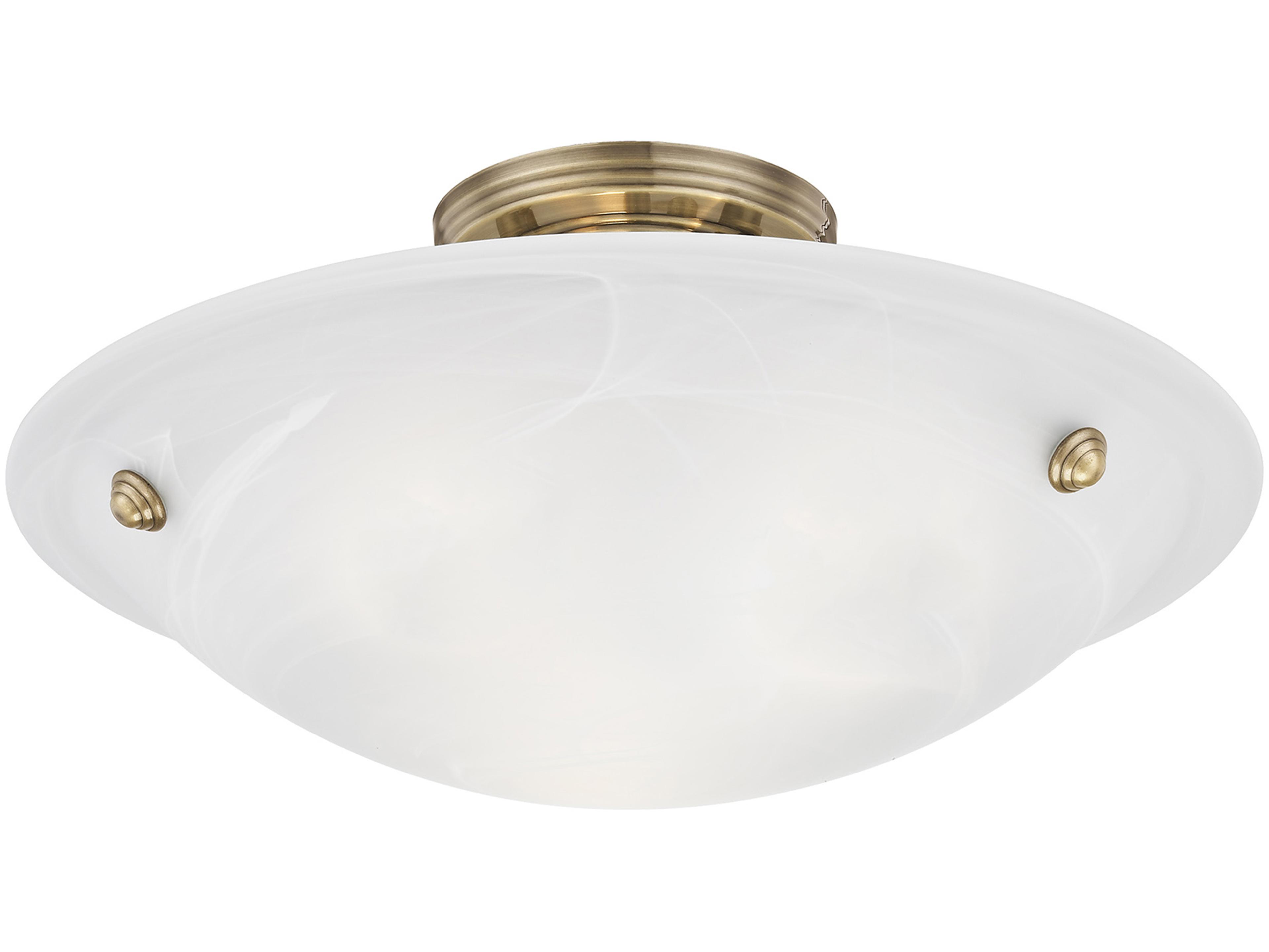 Livex Lighting Oasis 3-Light Antique Brass Glass Bowl Semi Flush Mount