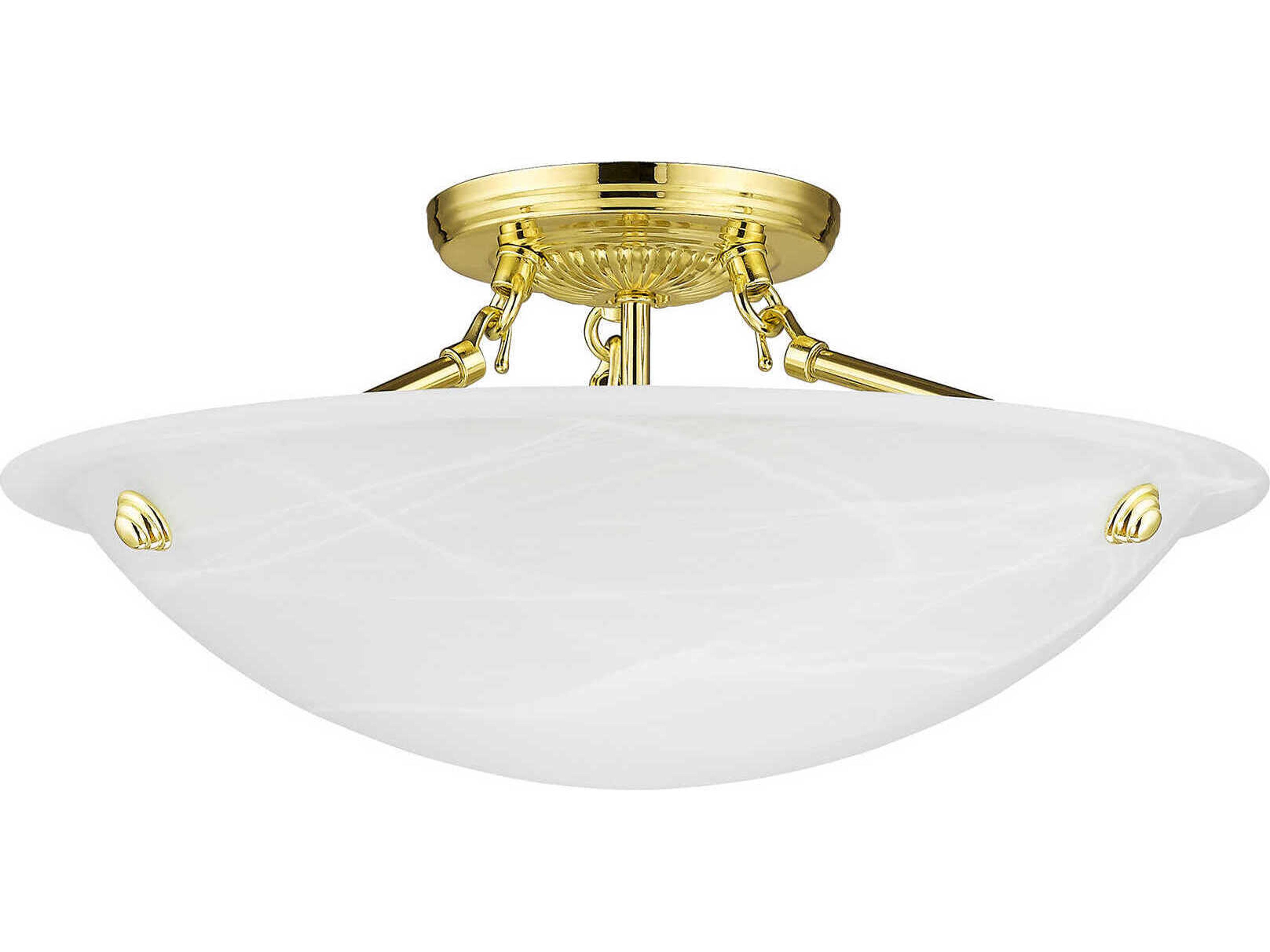 Livex Lighting Oasis 3-Light Polished Brass Glass Bowl Semi Flush Mount