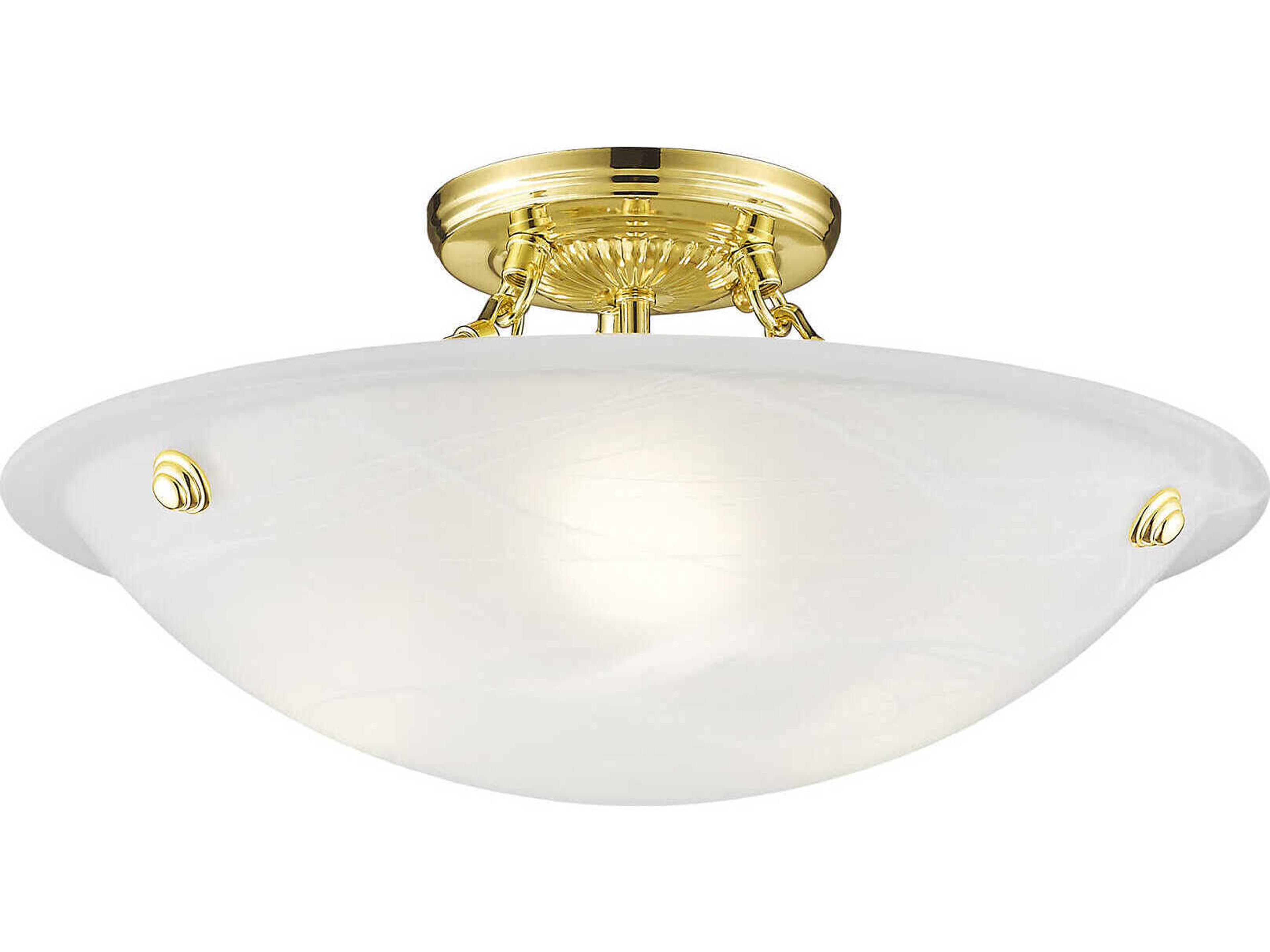 Livex Lighting Oasis 3-Light Polished Brass Glass Bowl Semi Flush Mount