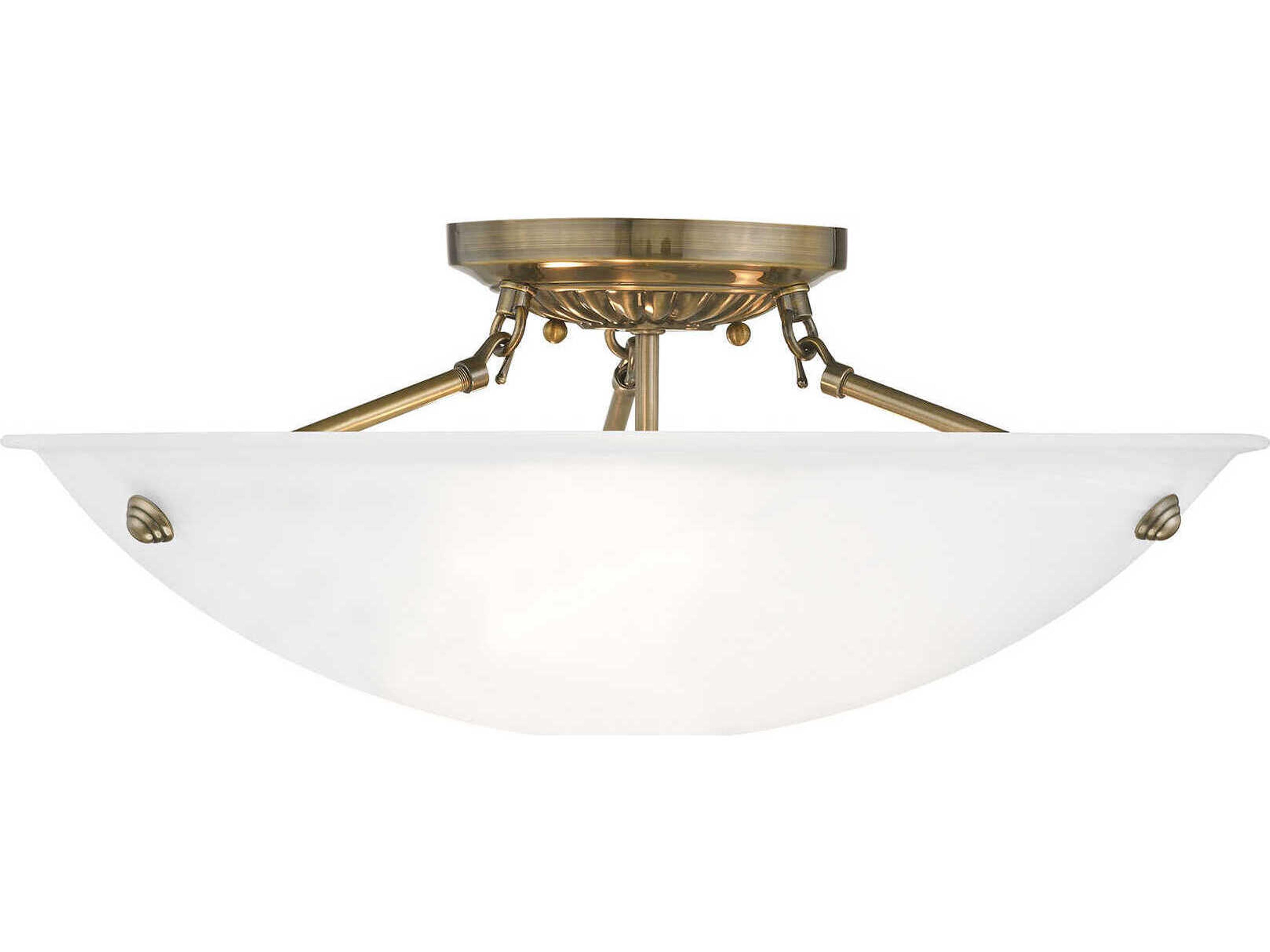 Oasis 3-Light Antique Brass Glass Bowl Semi Flush Mount