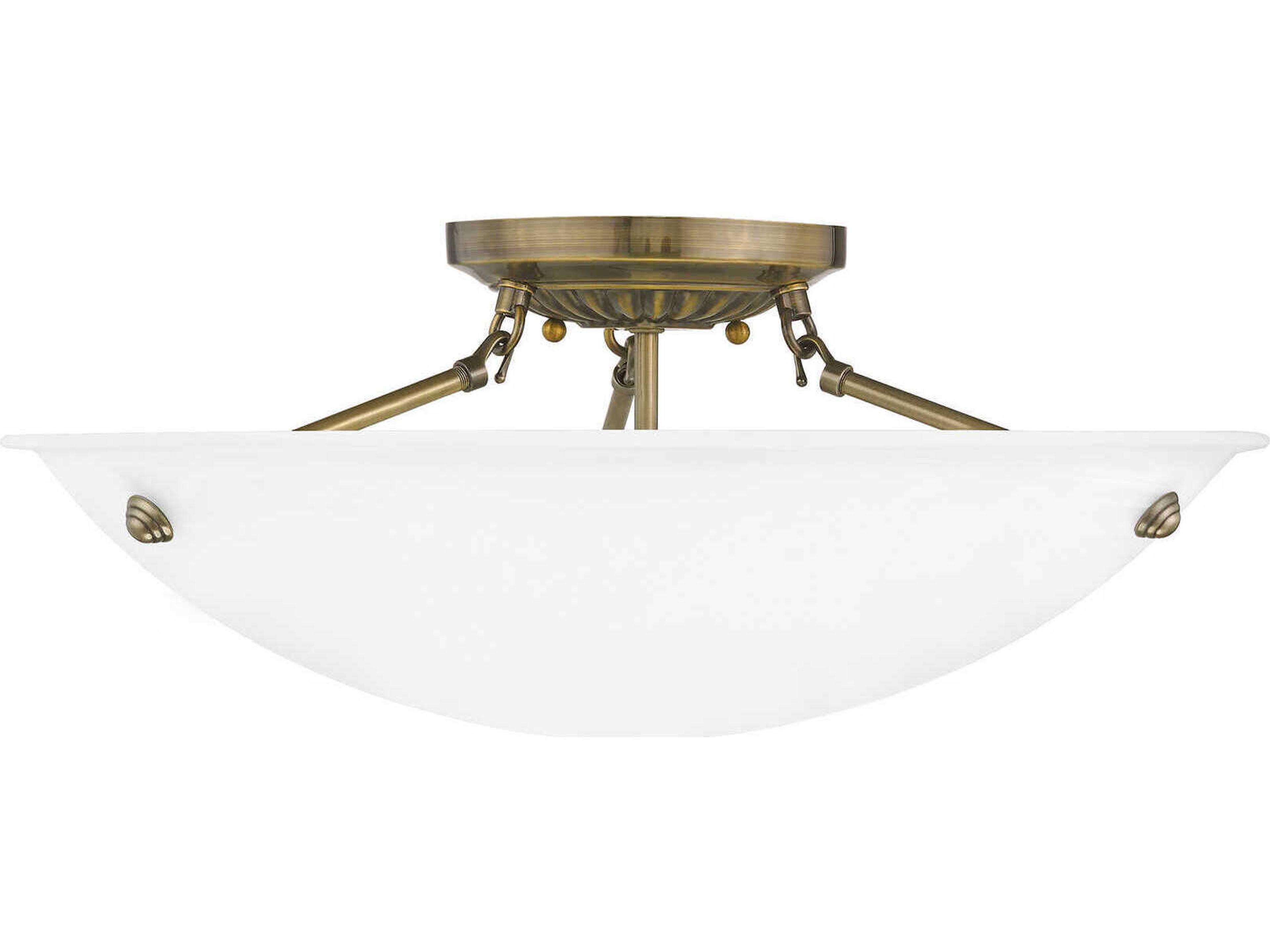 Livex Lighting Oasis 3-Light Antique Brass Glass Bowl Semi Flush Mount