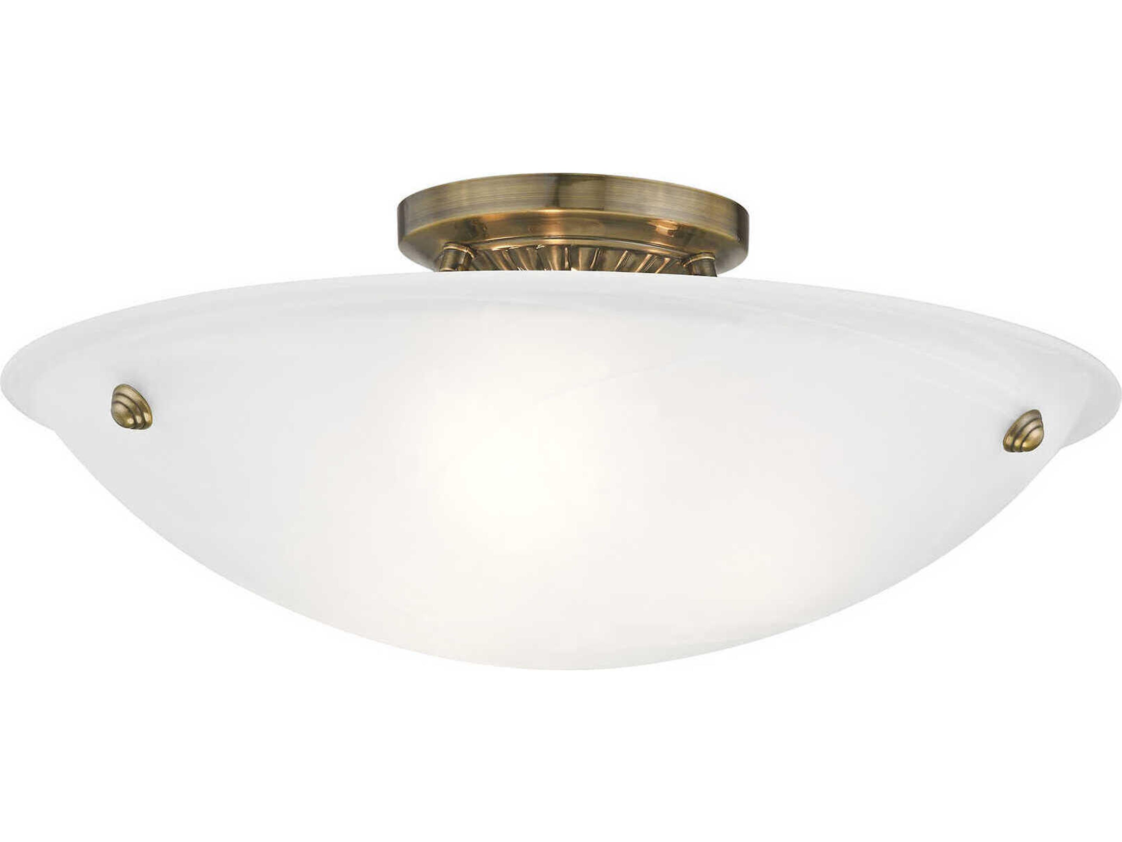 Livex Lighting Oasis 3-Light Antique Brass Glass Bowl Semi Flush Mount