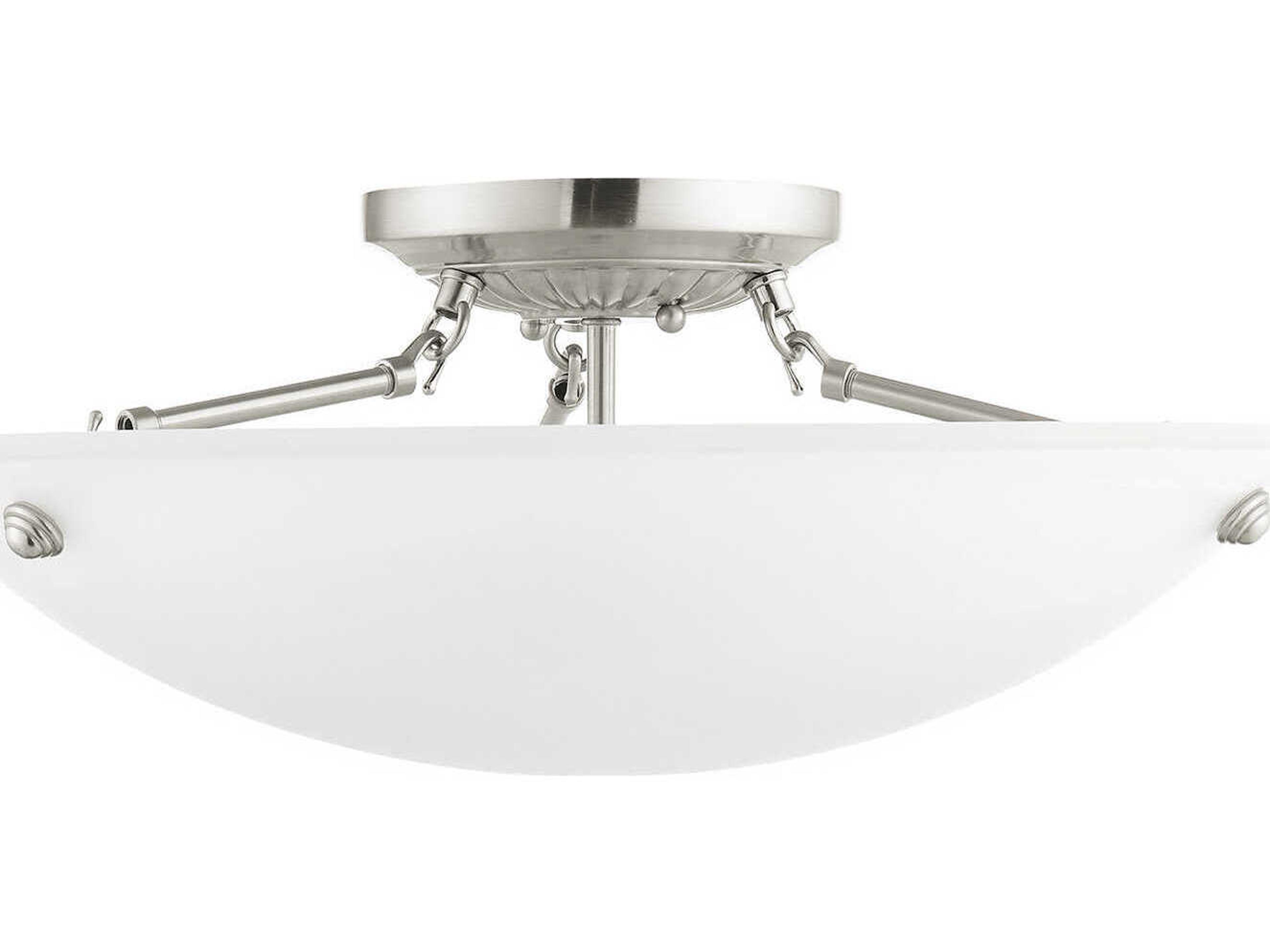 Livex Lighting Oasis 3-Light Brushed Nickel Glass Bowl Semi Flush Mount