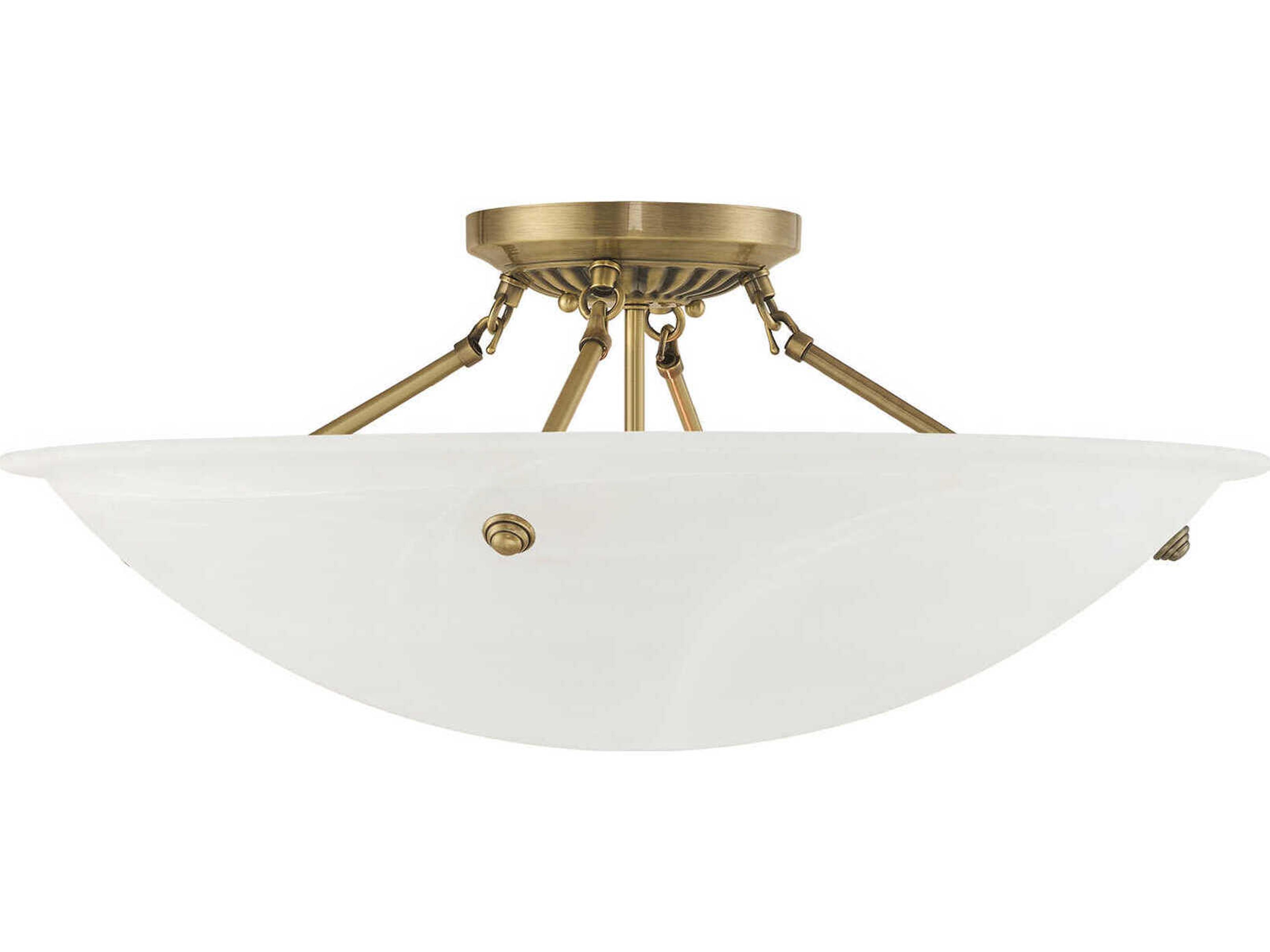 Livex Lighting Oasis 4-Light Antique Brass Glass Bowl Semi Flush Mount