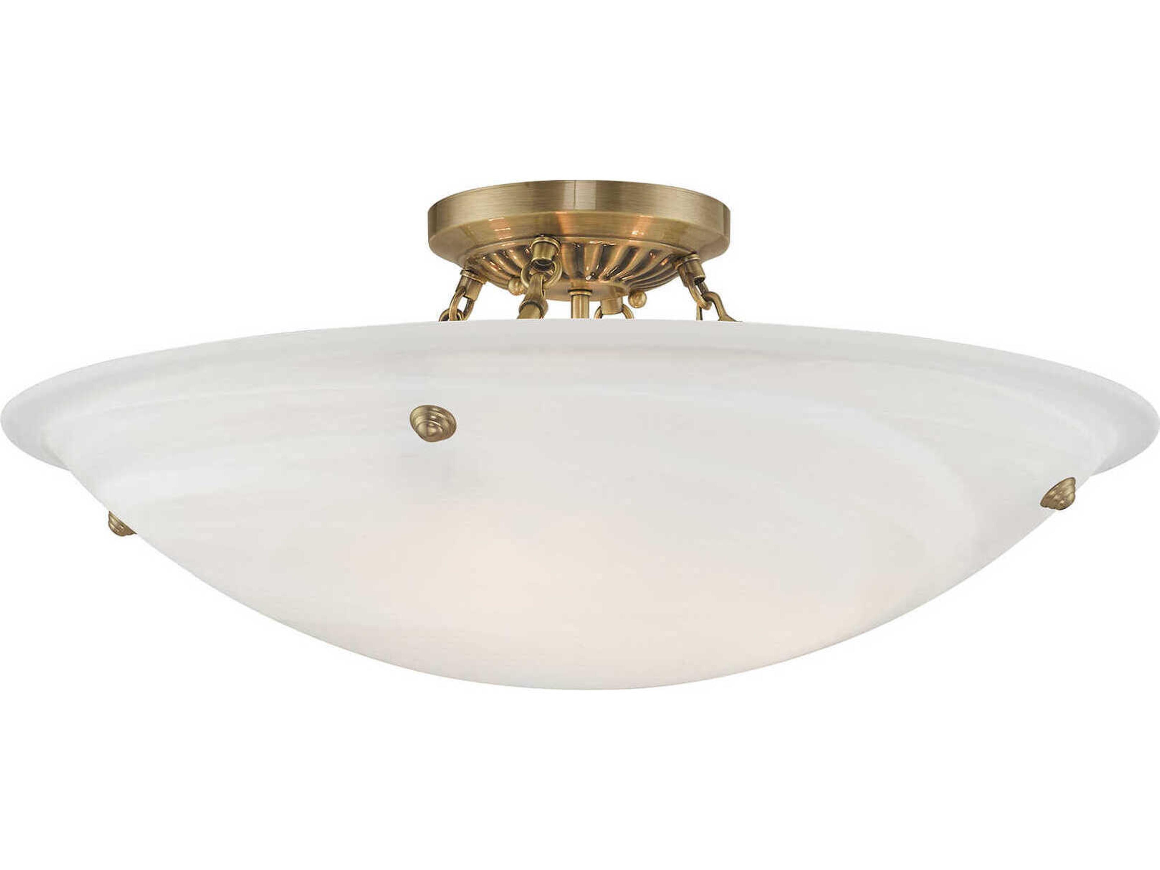 Livex Lighting Oasis 4-Light Antique Brass Glass Bowl Semi Flush Mount