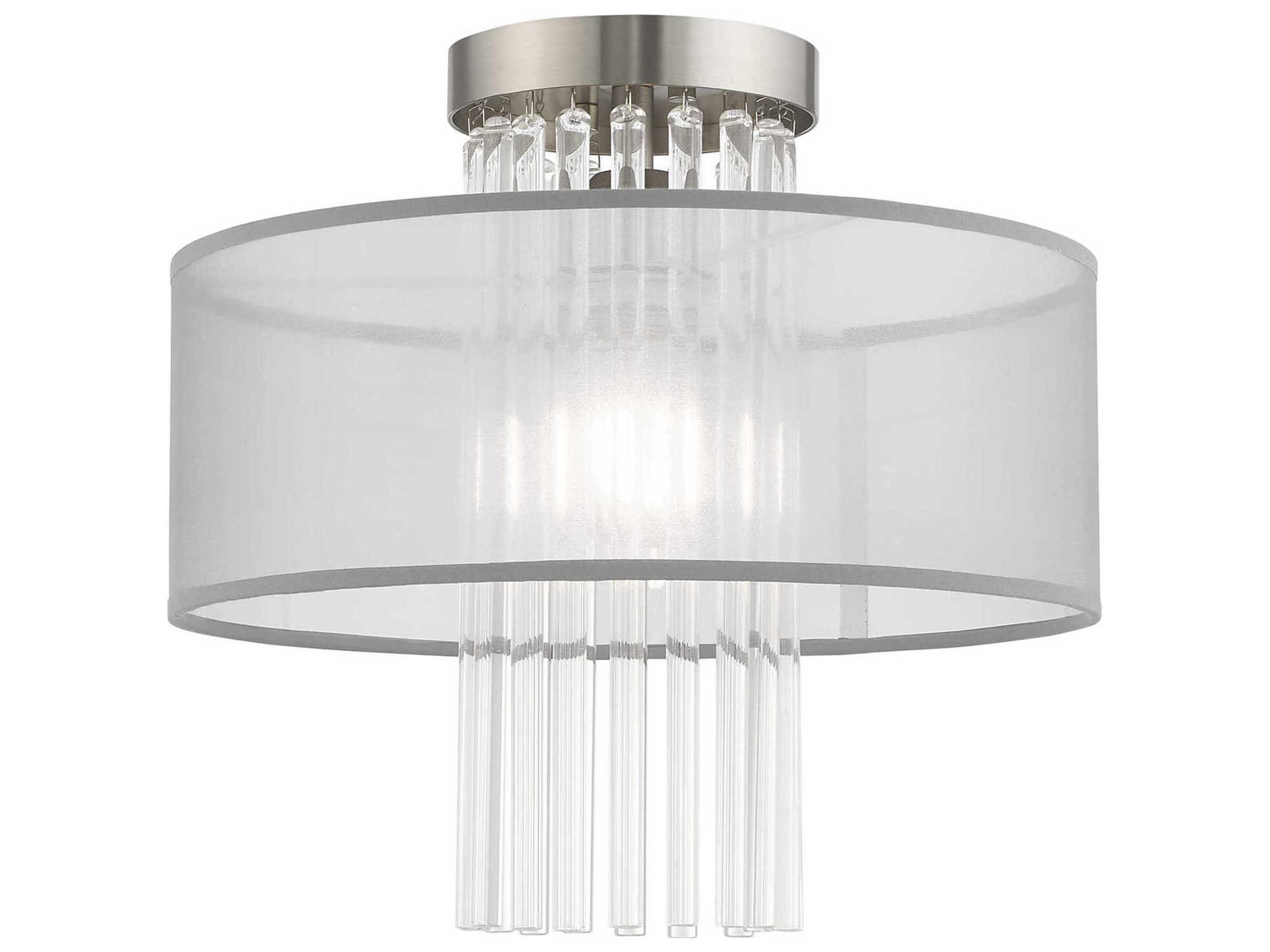 Alexis 1-Light Brushed Nickel Crystal Drum Round Flush Mount