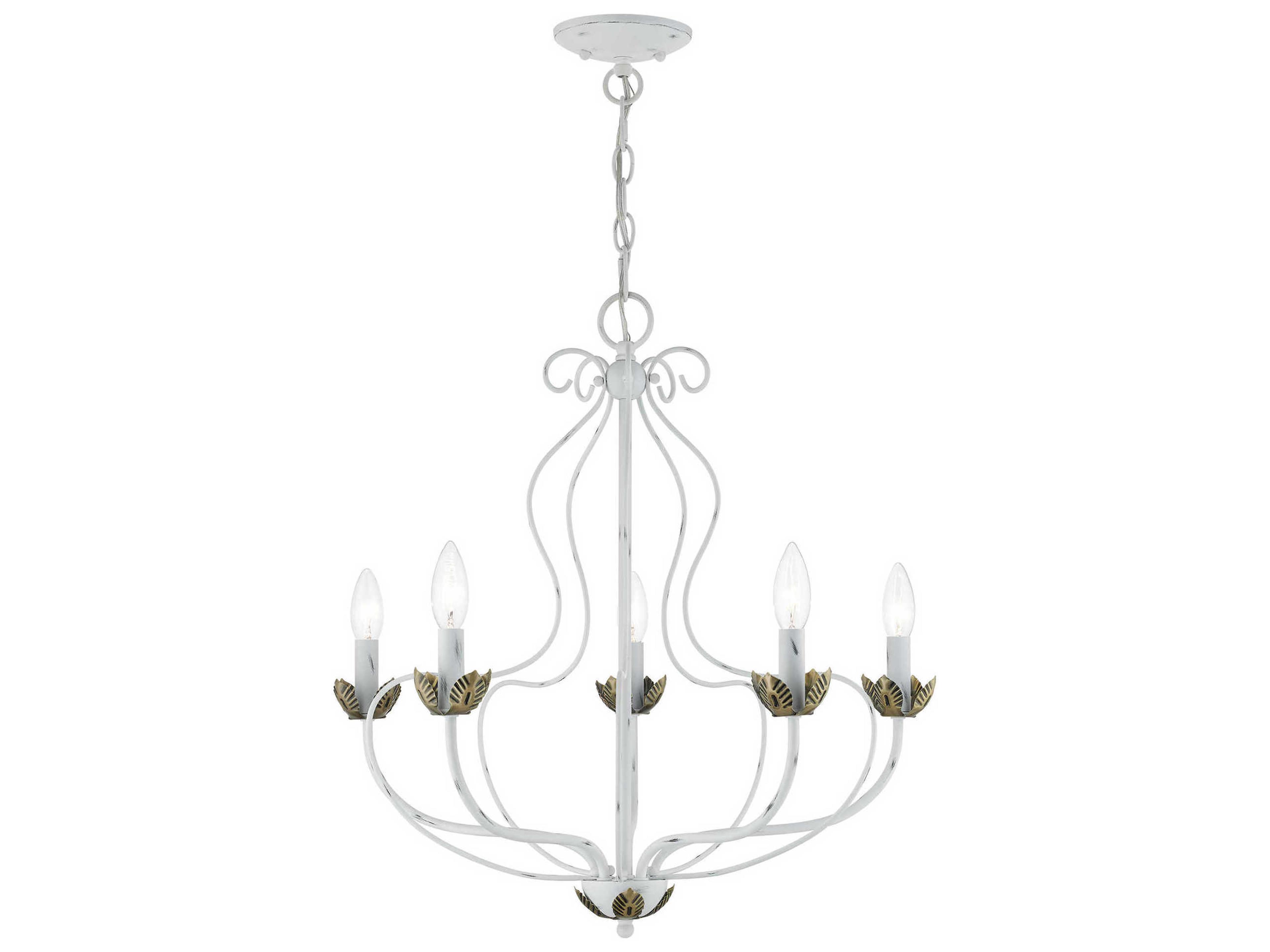 Katarina 5-Light Antique White Brass Candelabra Chandelier