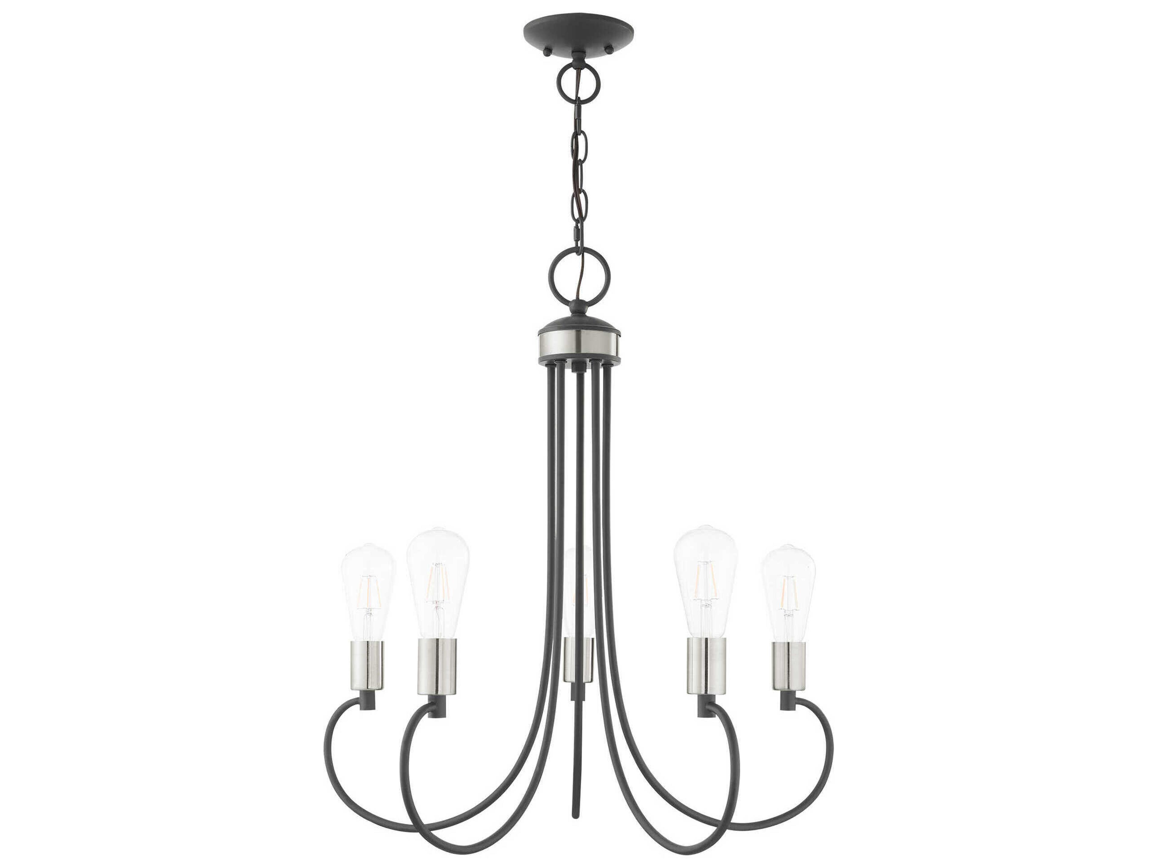 Livex Lighting Bari 5-Light Scandinavian Gray Brushed Nickel Black Chandelier