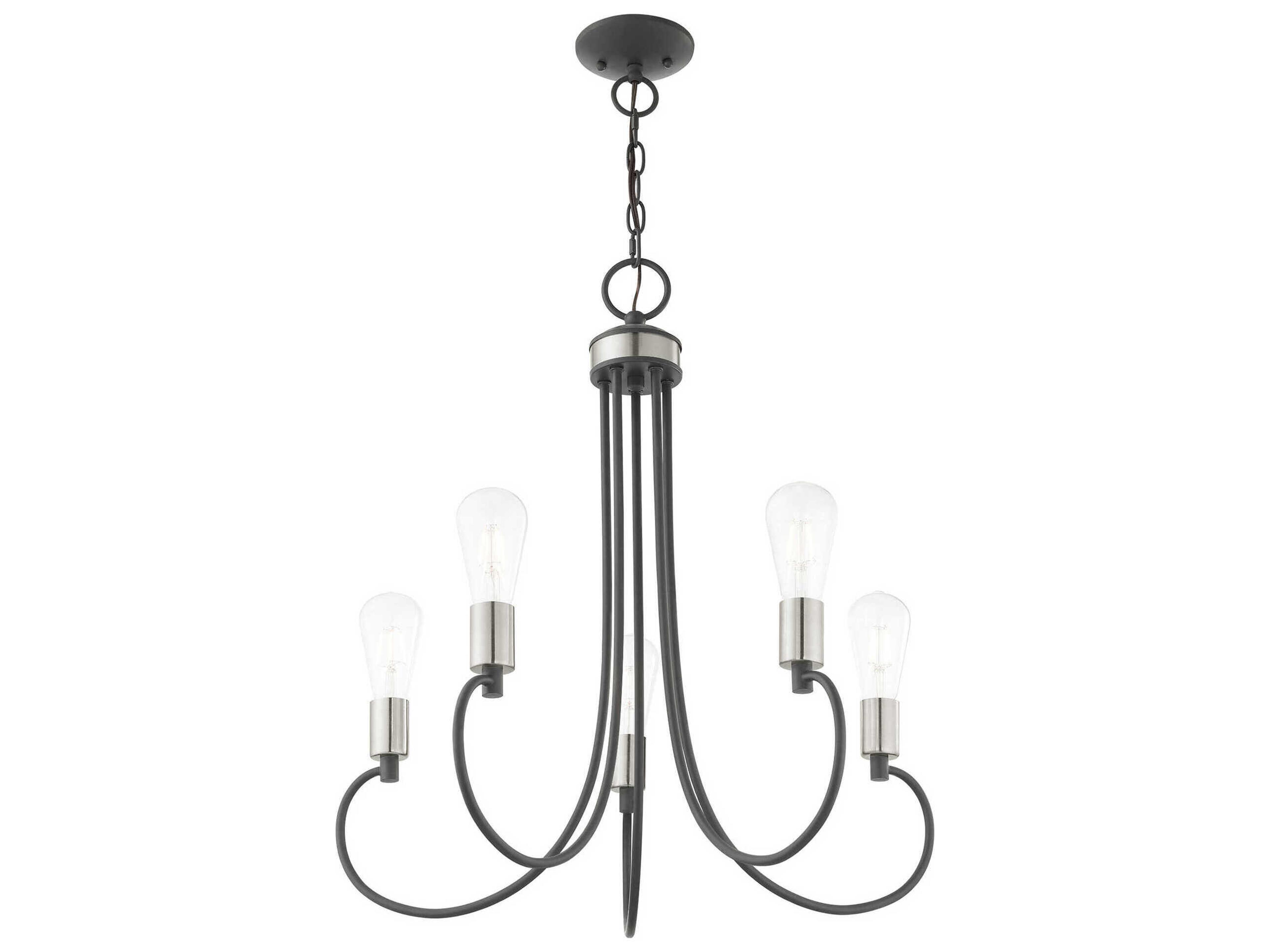 Livex Lighting Bari 5-Light Scandinavian Gray Brushed Nickel Black Chandelier