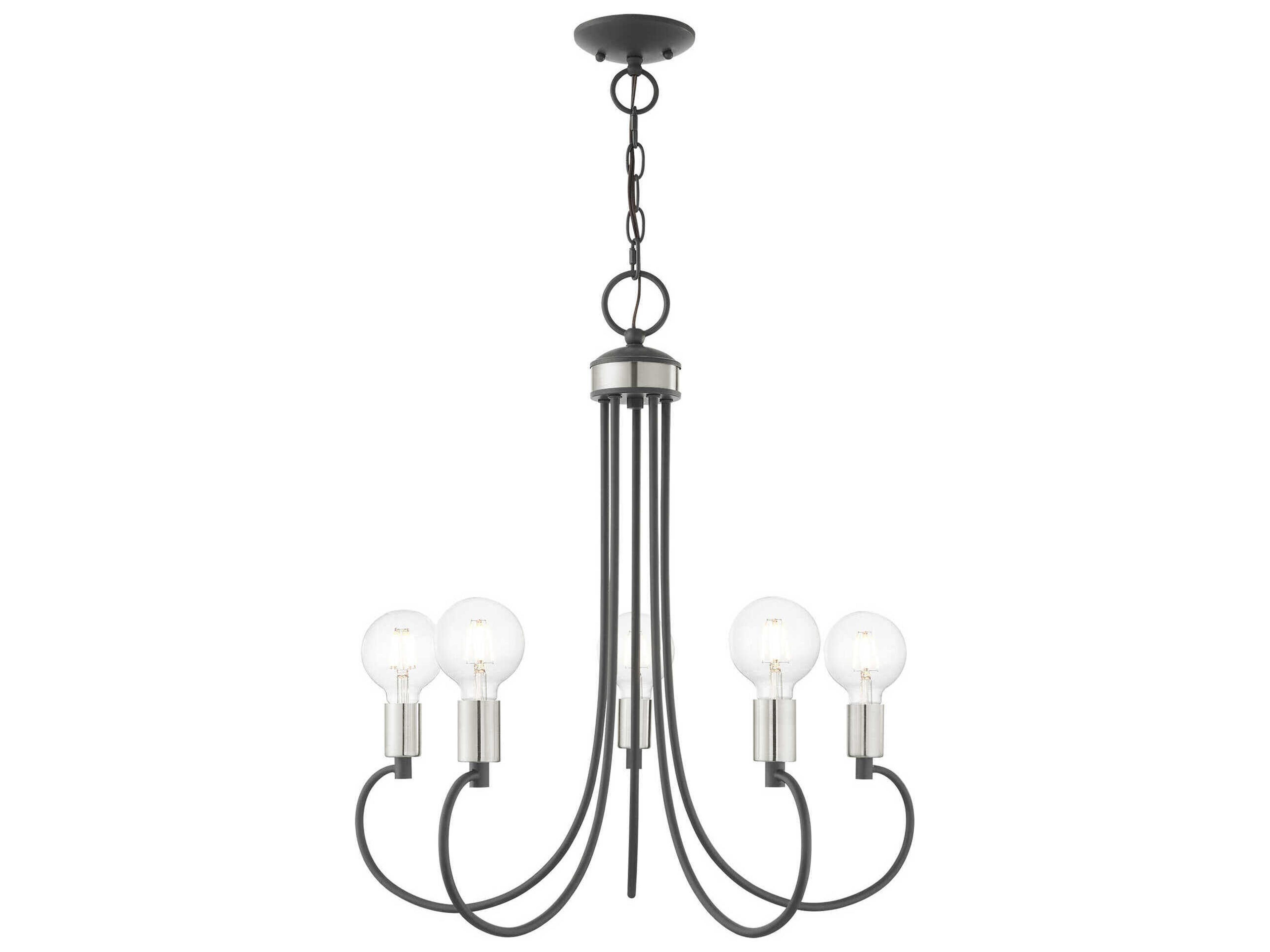 Livex Lighting Bari 5-Light Scandinavian Gray Brushed Nickel Black Chandelier