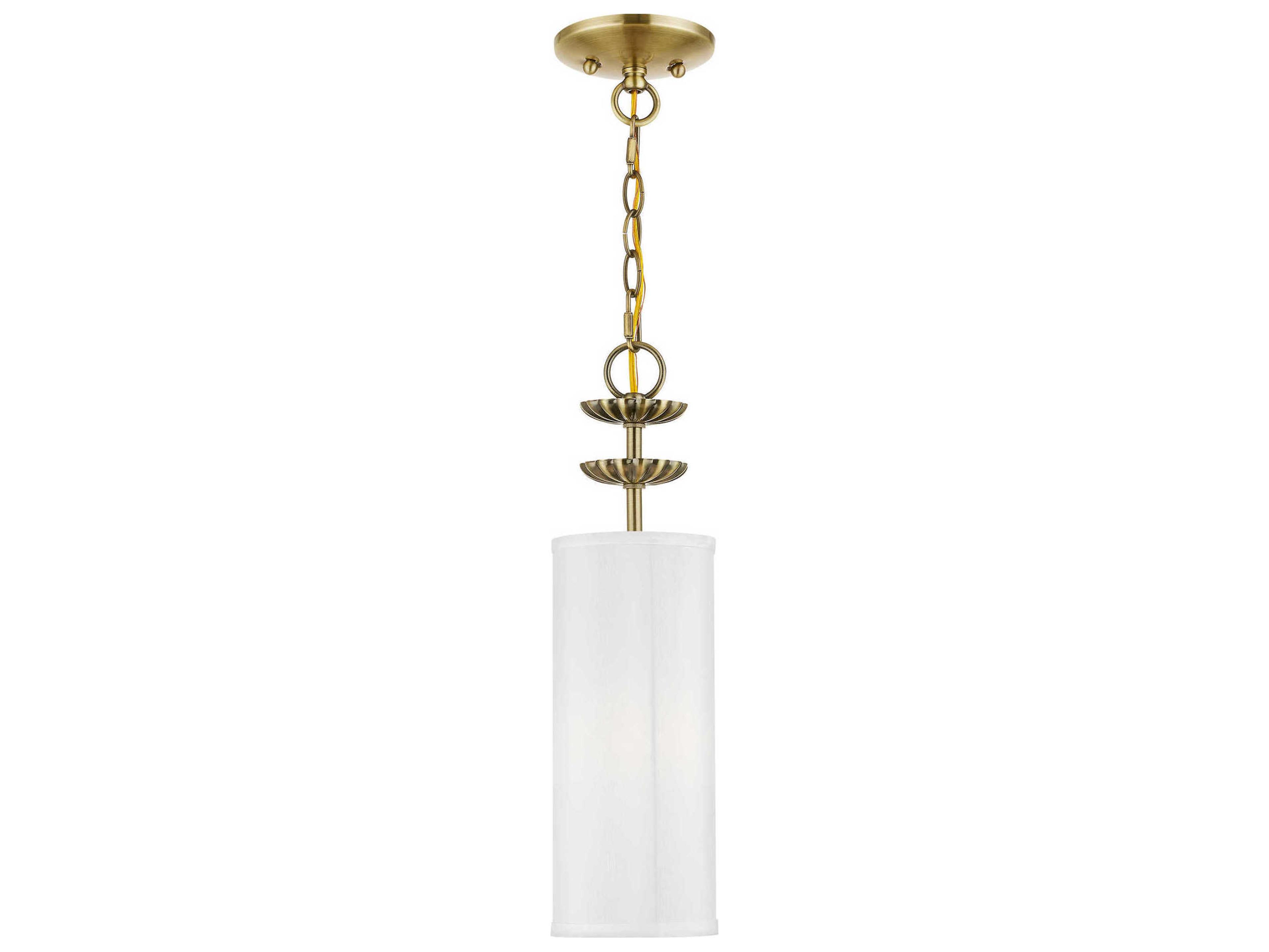 Brookdale 1-Light Antique Brass White Cylinder Mini Pendant