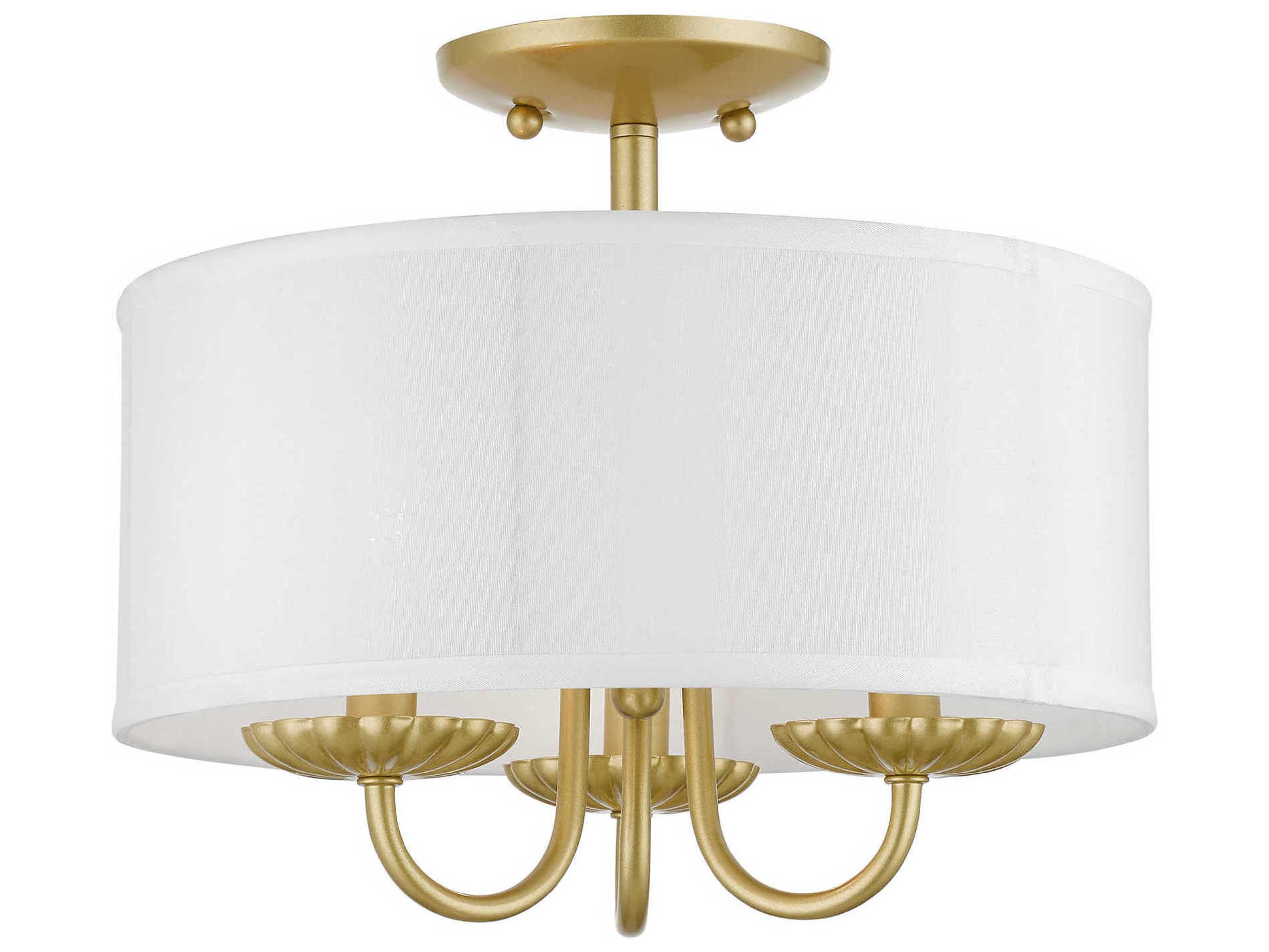 Brookdale 3-Light Soft Gold White Drum Semi Flush Mount