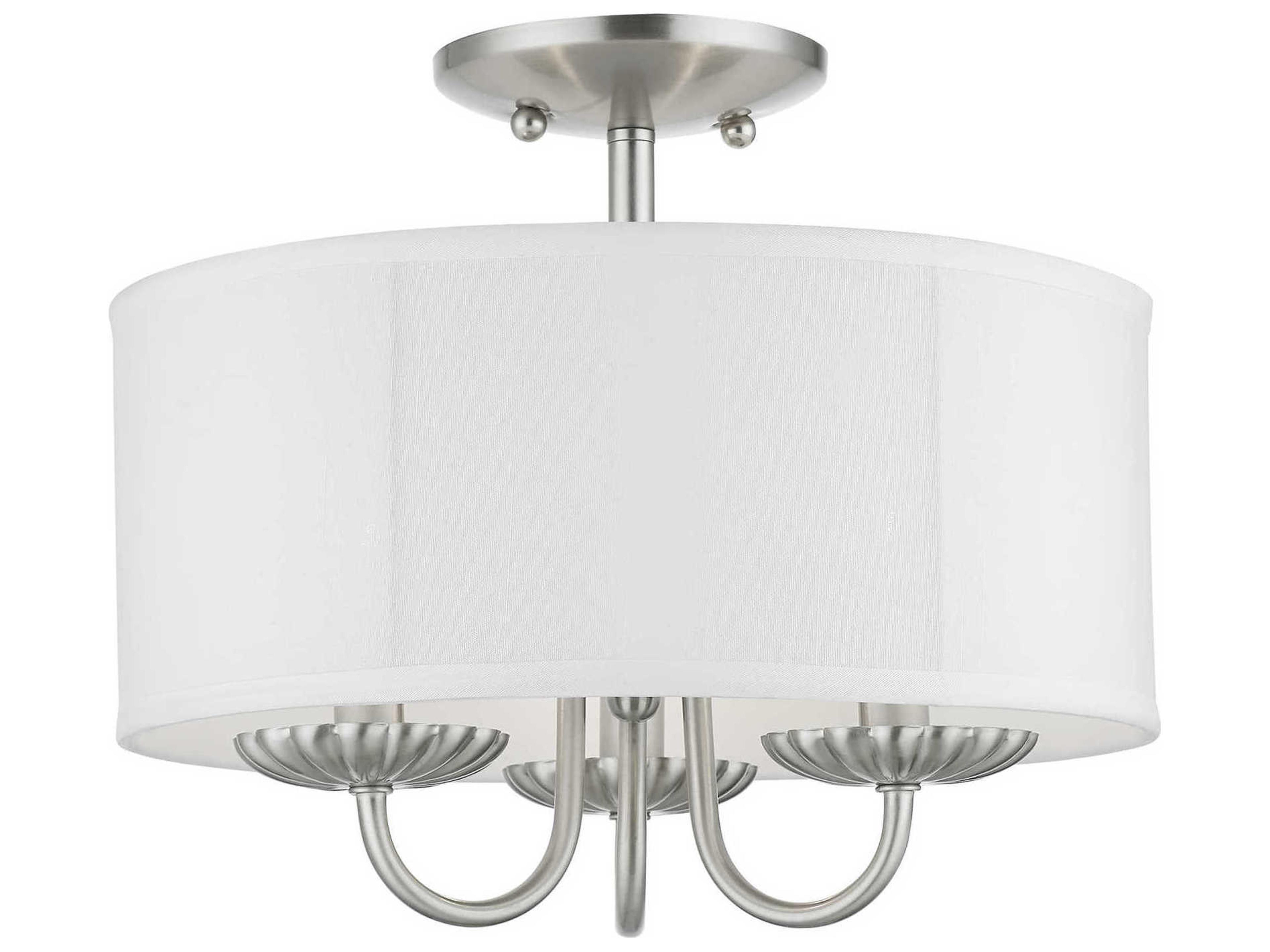 Brookdale 3-Light Brushed Nickel White Drum Semi Flush Mount
