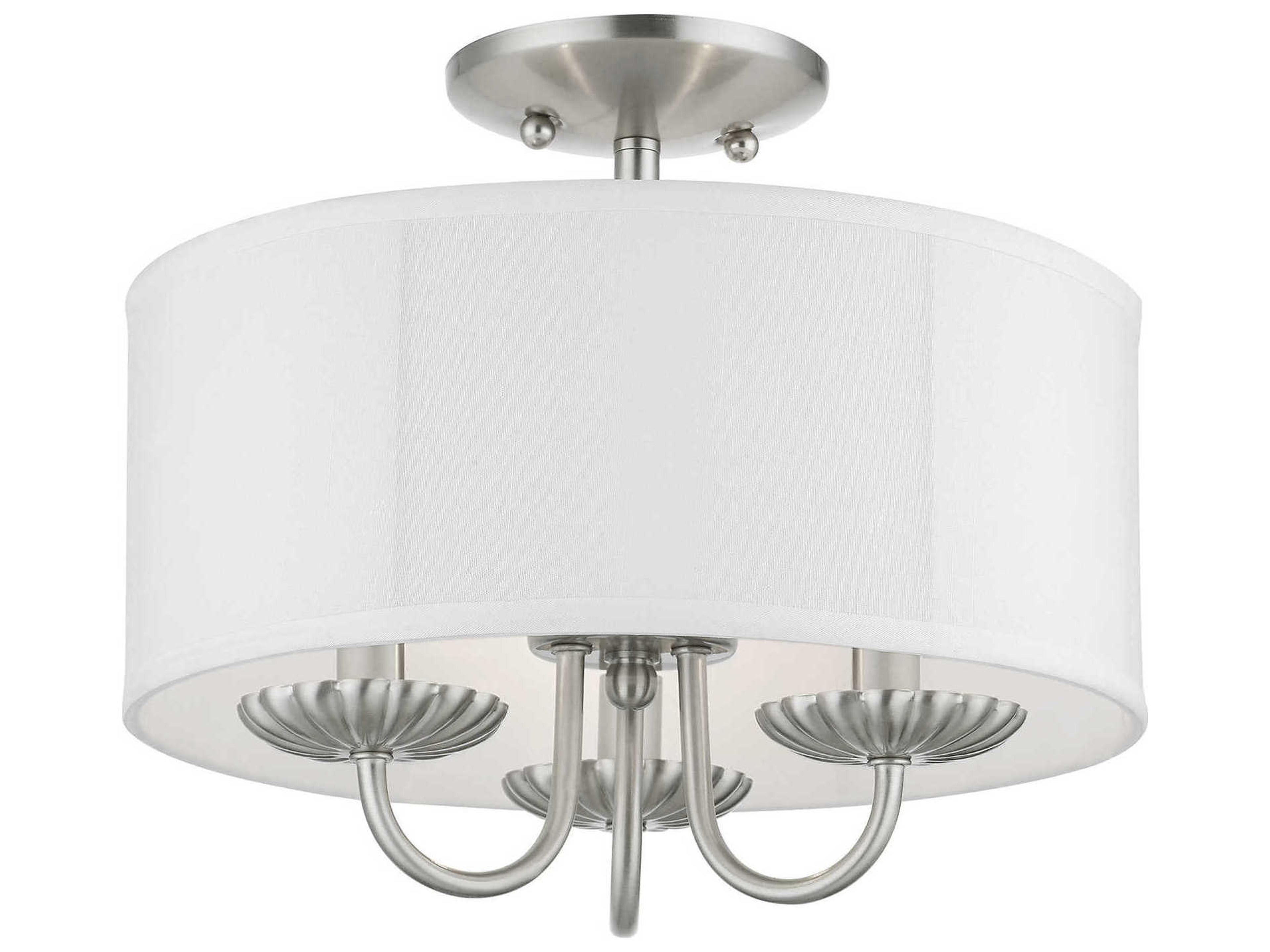 Livex Lighting Brookdale 3-Light Brushed Nickel White Drum Semi Flush Mount