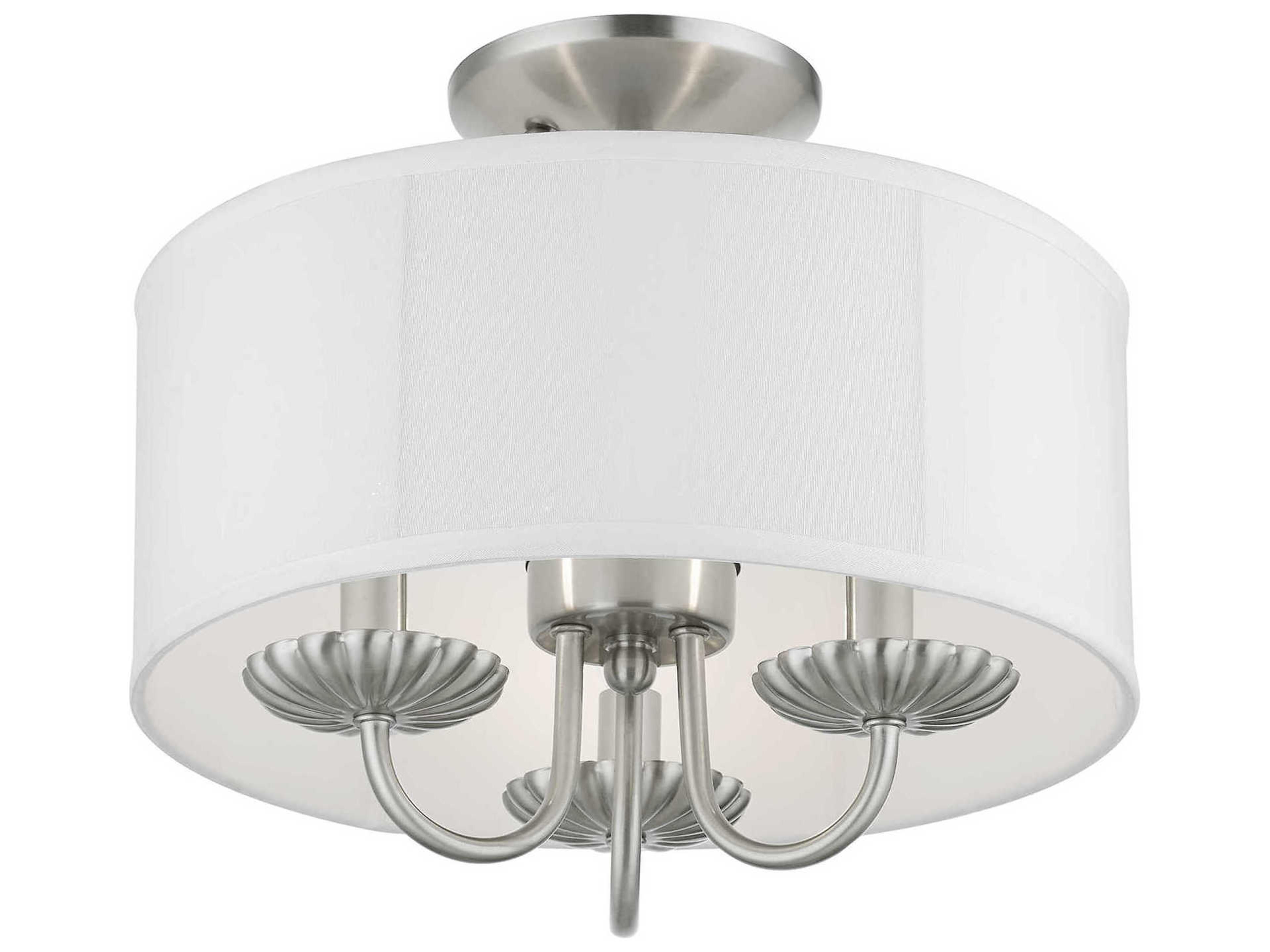 Livex Lighting Brookdale 3-Light Brushed Nickel White Drum Semi Flush Mount