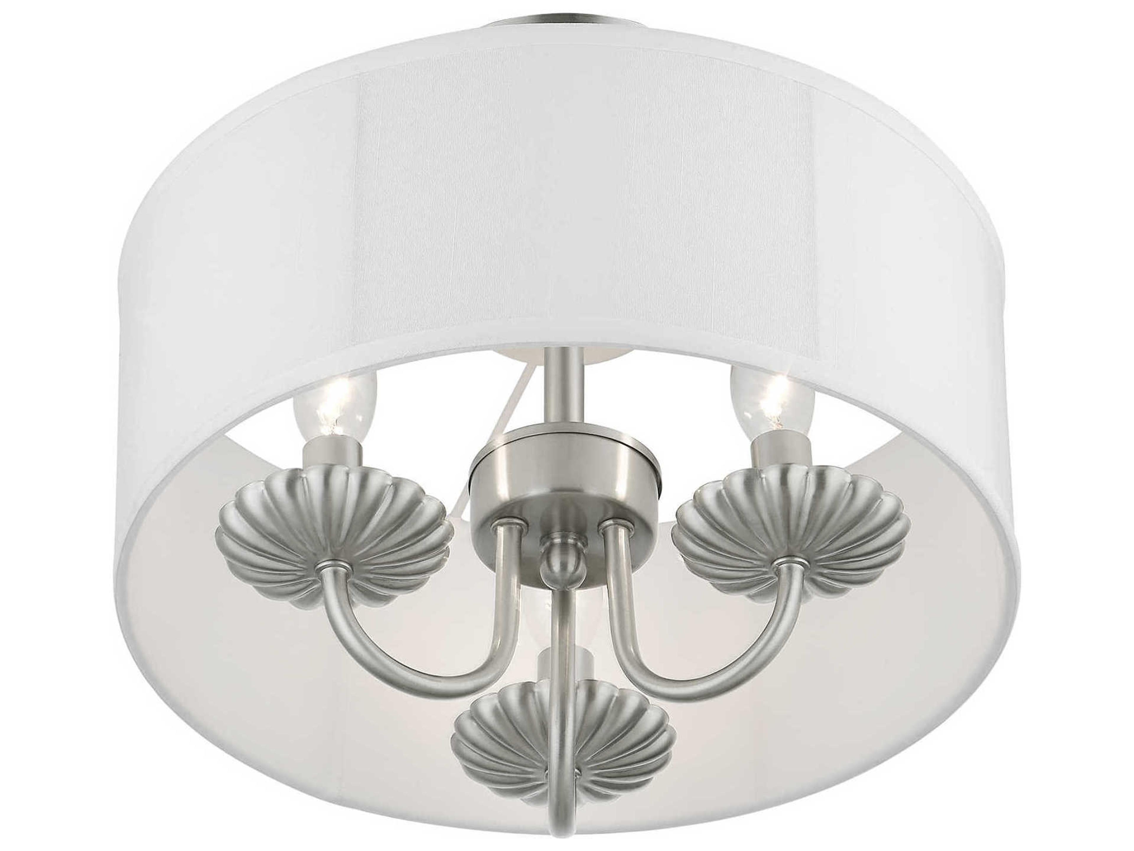Livex Lighting Brookdale 3-Light Brushed Nickel White Drum Semi Flush Mount