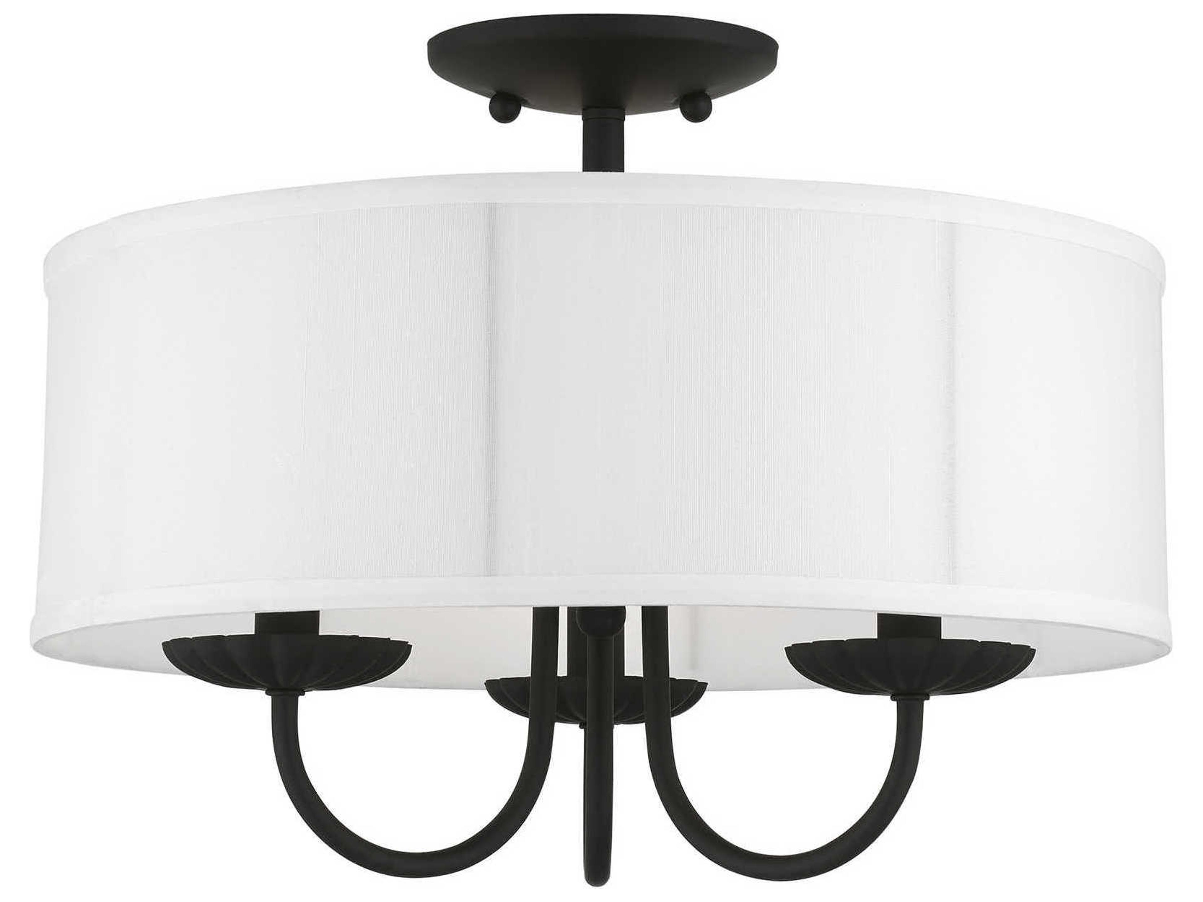 Livex Lighting Brookdale 3-Light Black White Drum Semi Flush Mount
