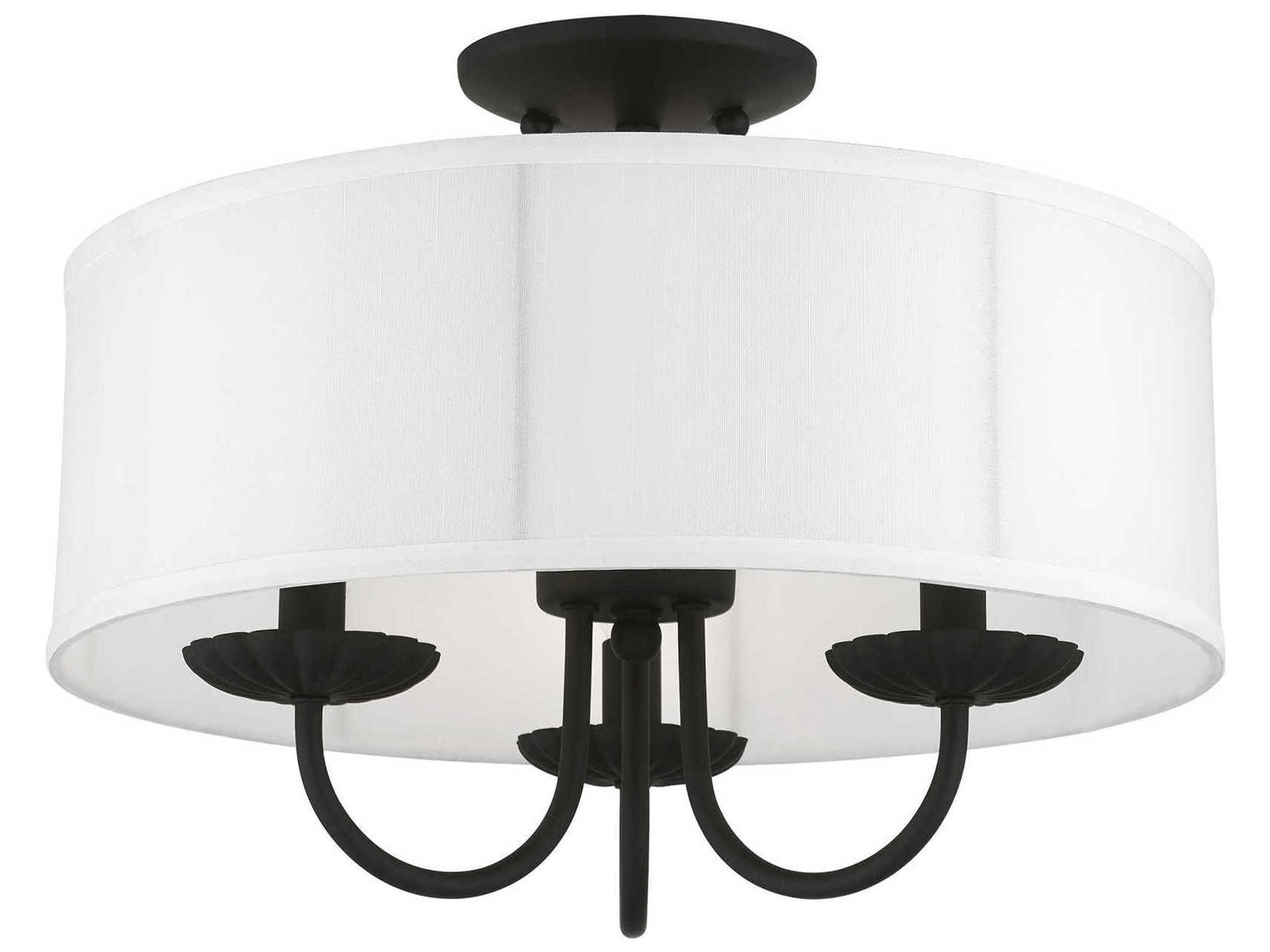 Livex Lighting Brookdale 3-Light Black White Drum Semi Flush Mount