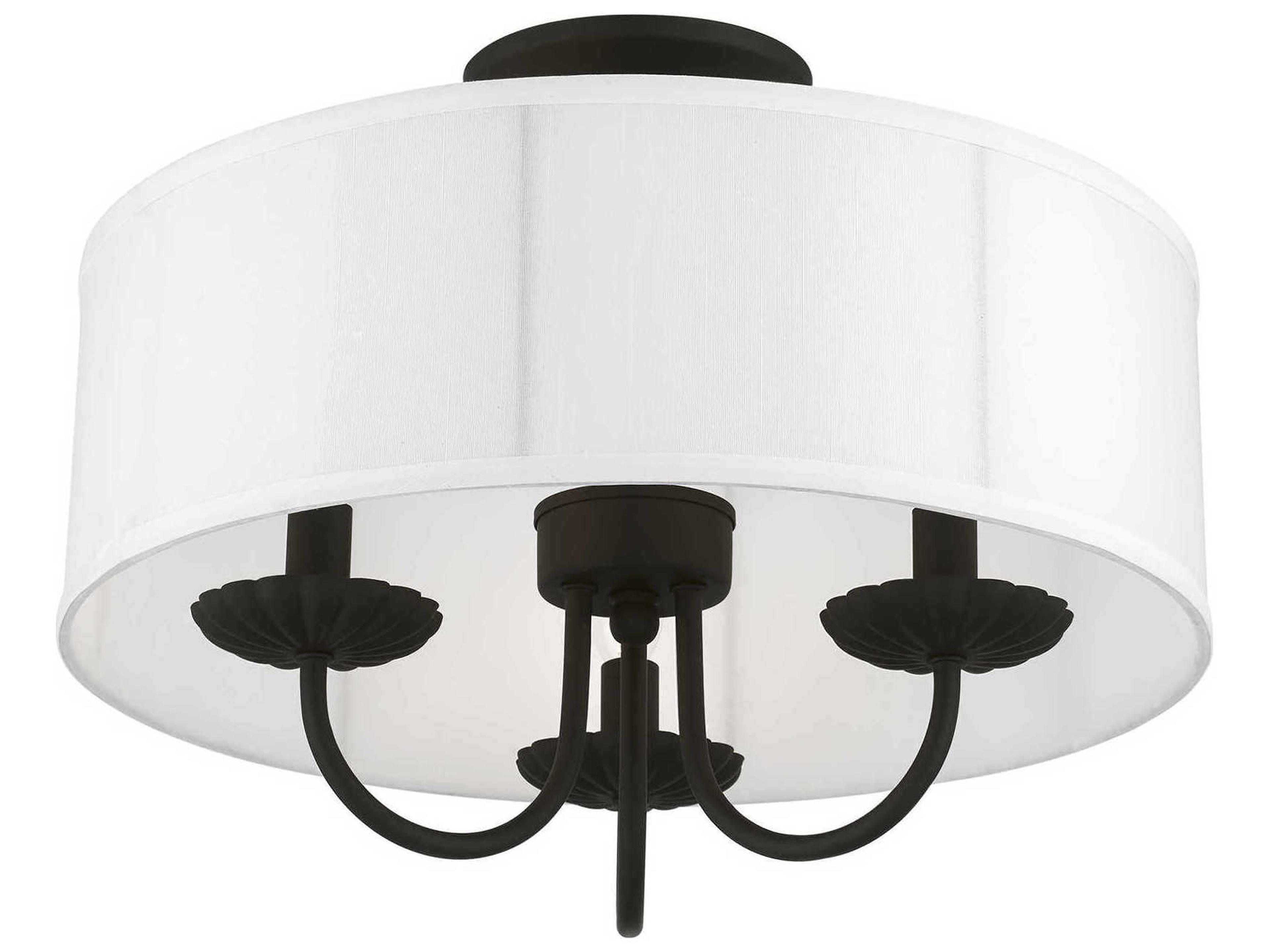Livex Lighting Brookdale 3-Light Black White Drum Semi Flush Mount